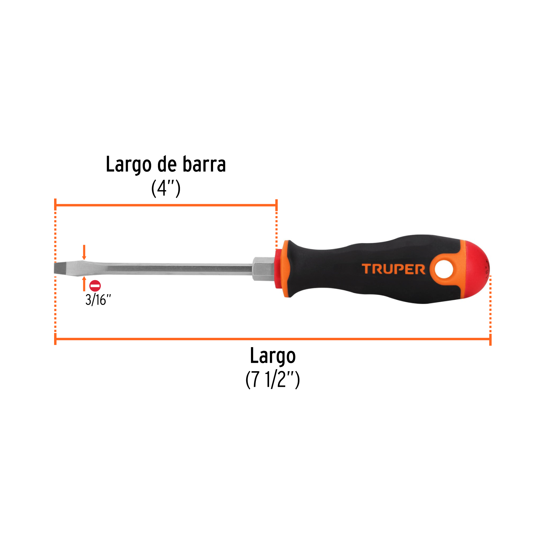 Desarmador plano 3/16" x 4" mango Comfort Grip, TRUPER TRUPER