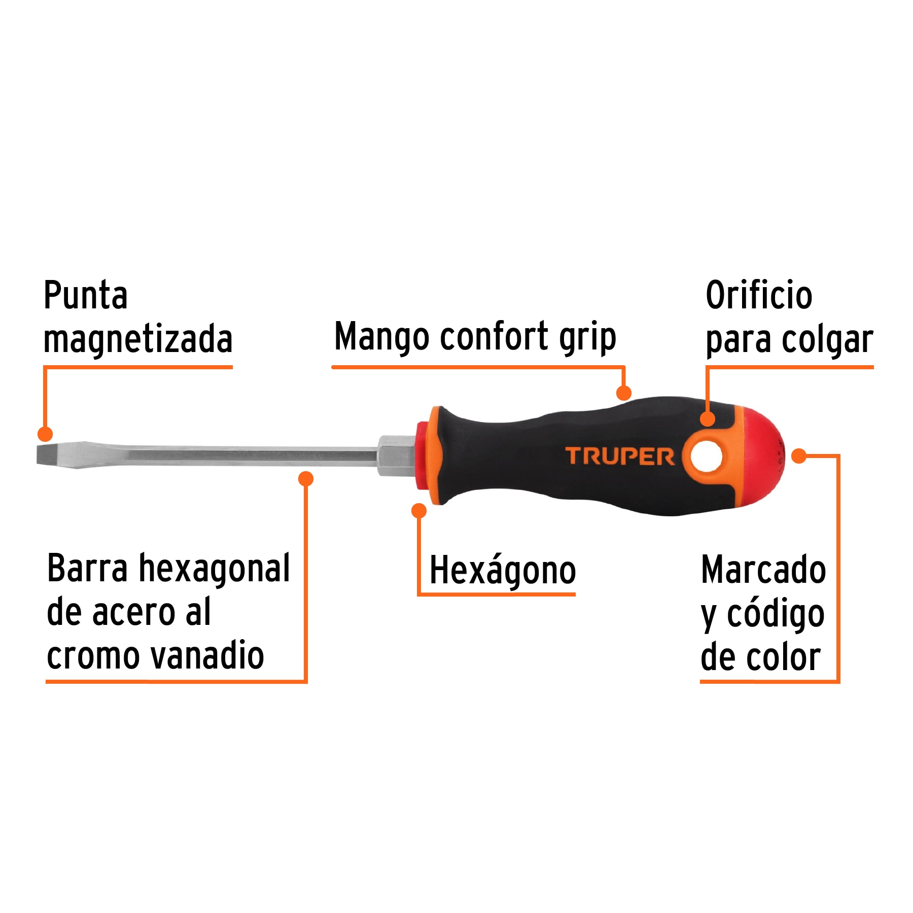 Desarmador plano 3/16" x 4" mango Comfort Grip, TRUPER TRUPER