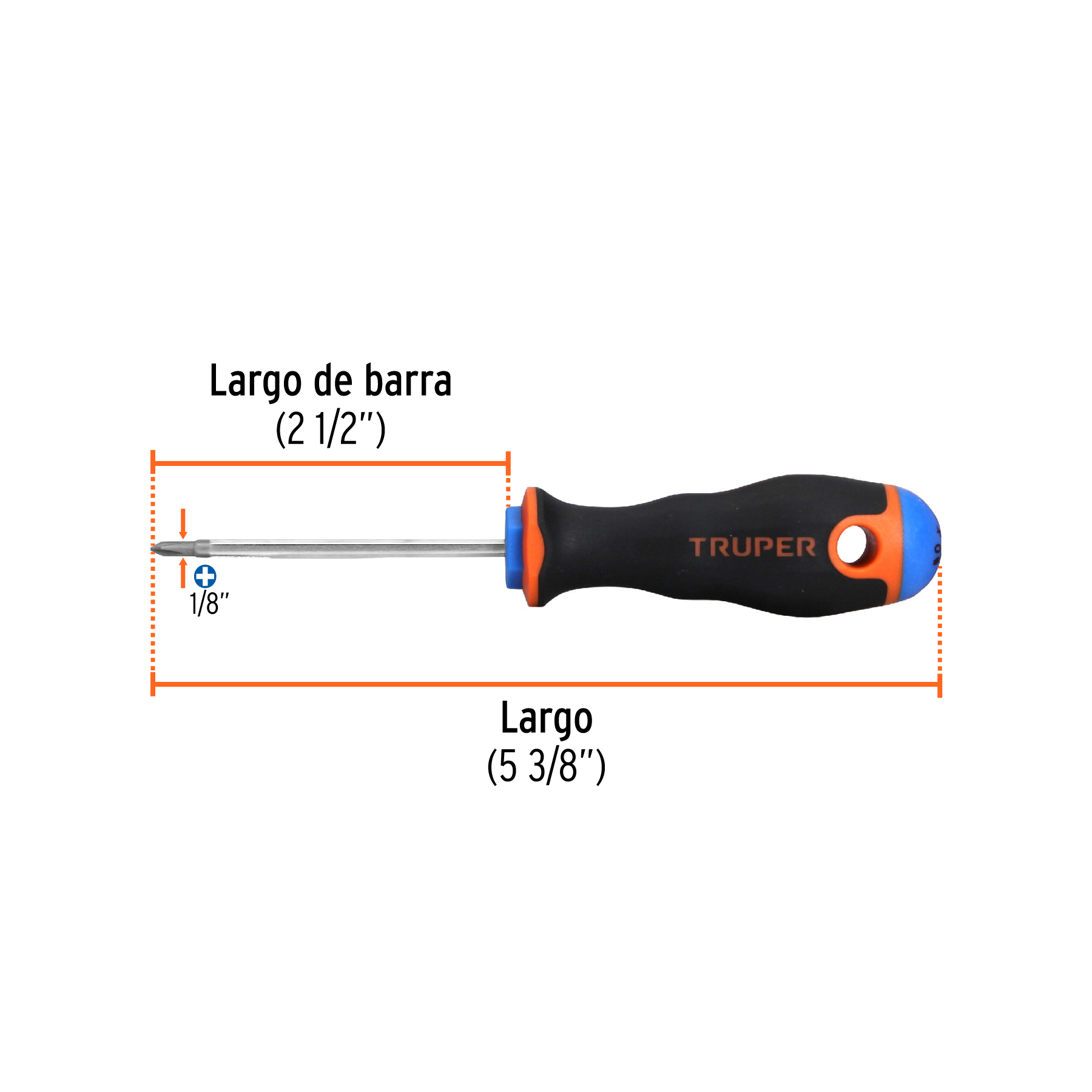 Desarmador de cruz 1/8" x 2-1/2" mango Comfort Grip, TRUPER TRUPER