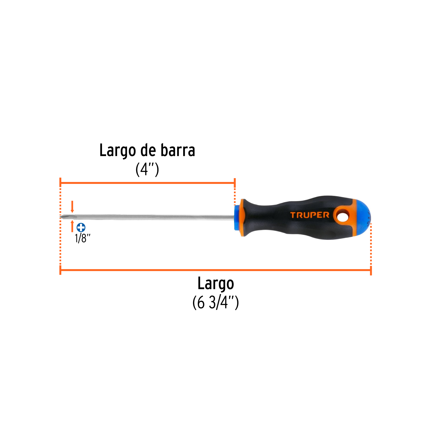 Desarmador de cruz 1/8" x 4" mango Comfort Grip, TRUPER TRUPER