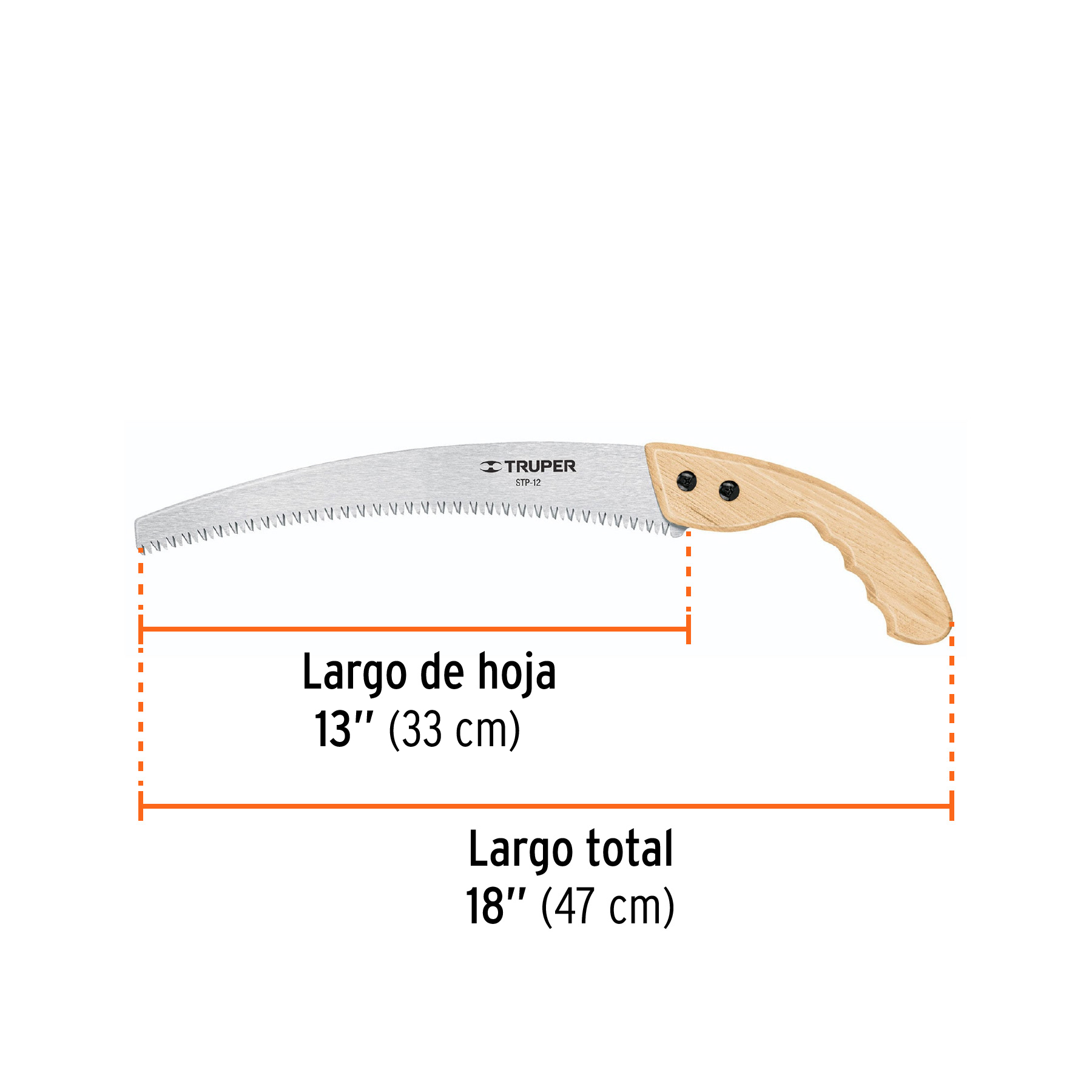 Serrucho de poda 12",hoja curva,6 DPP, mango madera, TRUPER TRUPER