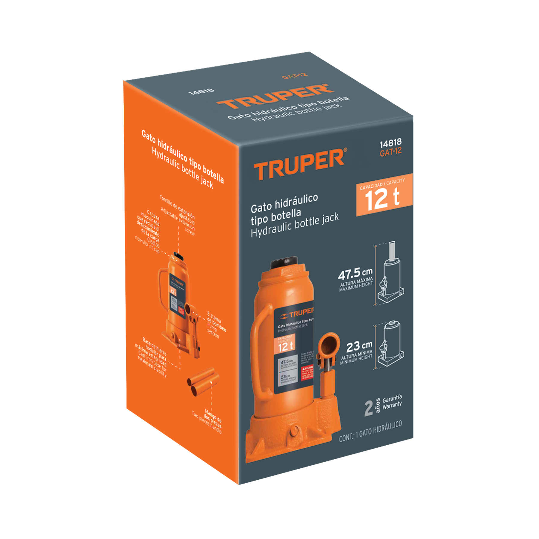 Gato hidráulico de botella de 12 Ton, TRUPER TRUPER