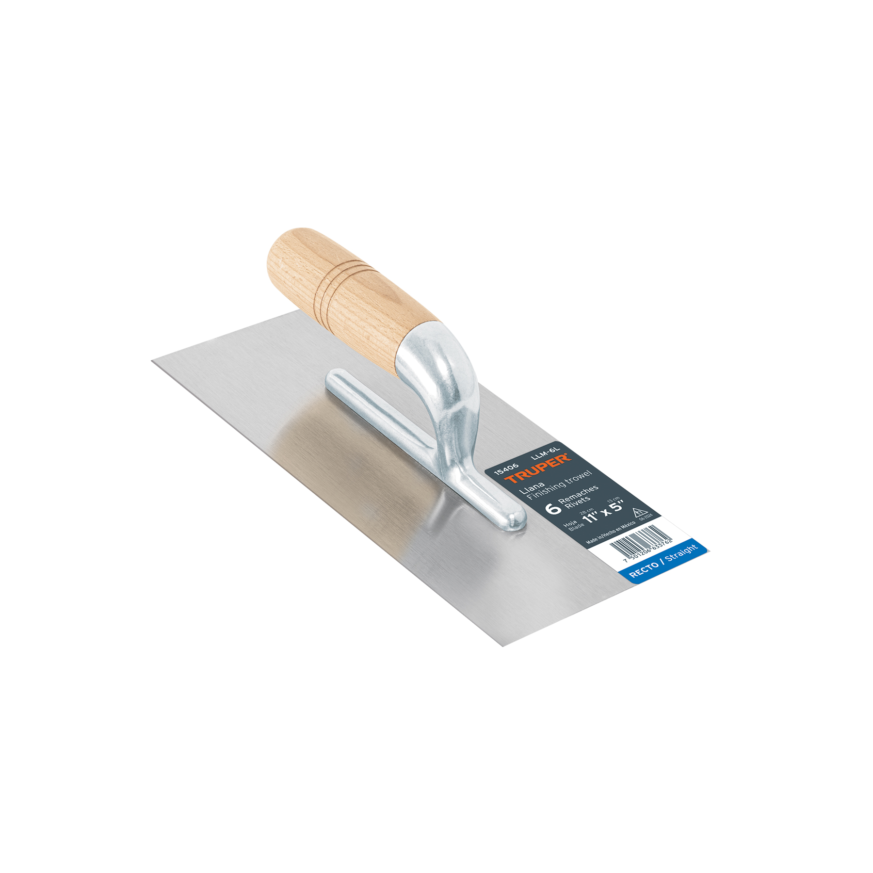 Llana 11" canto recto, 6 remaches, mango madera, TRUPER TRUPER