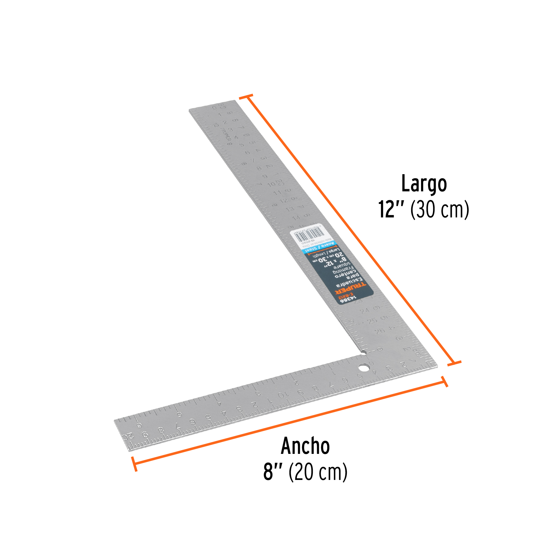 Escuadra 8"x12" de acero para cantero, TRUPER TRUPER