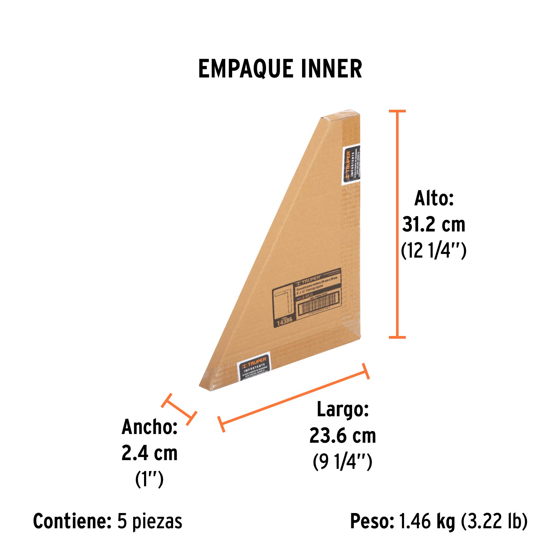 Escuadra 8"x12" de acero para cantero, TRUPER TRUPER