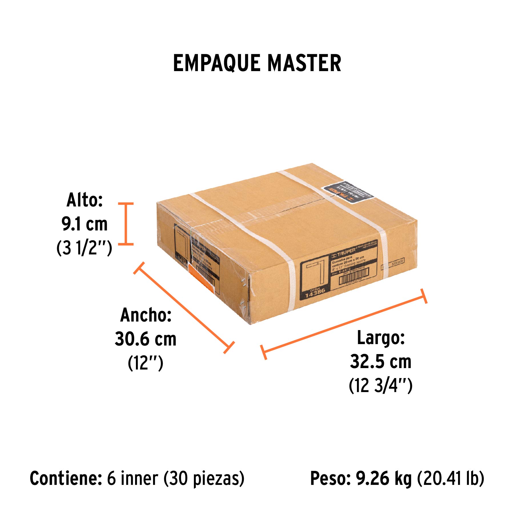Escuadra 8"x12" de acero para cantero, TRUPER TRUPER