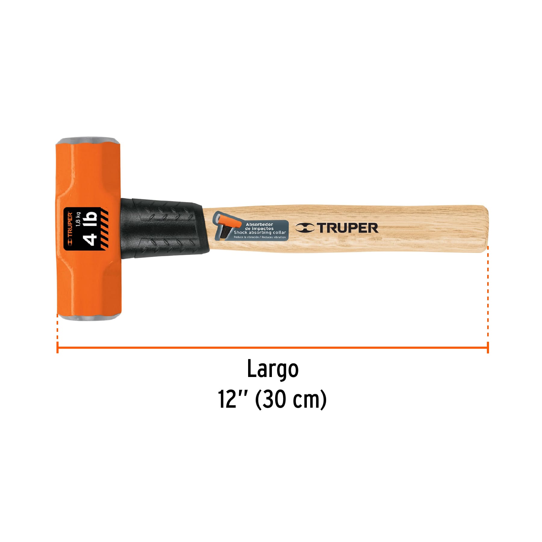 Marro octagonal 4 lb, mango de madera 12", TRUPER TRUPER