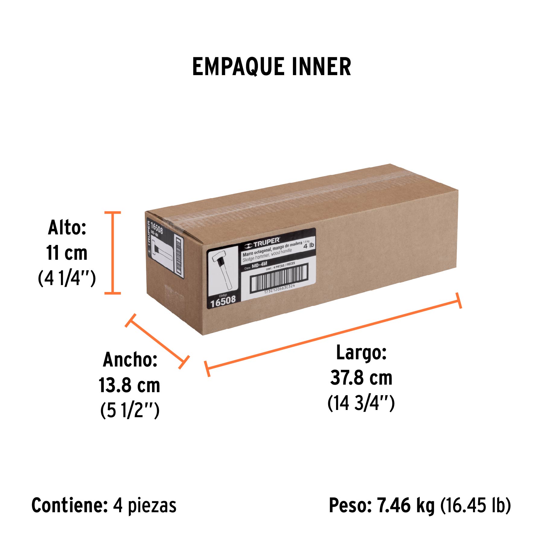 Marro octagonal 4 lb, mango de madera 12", TRUPER TRUPER