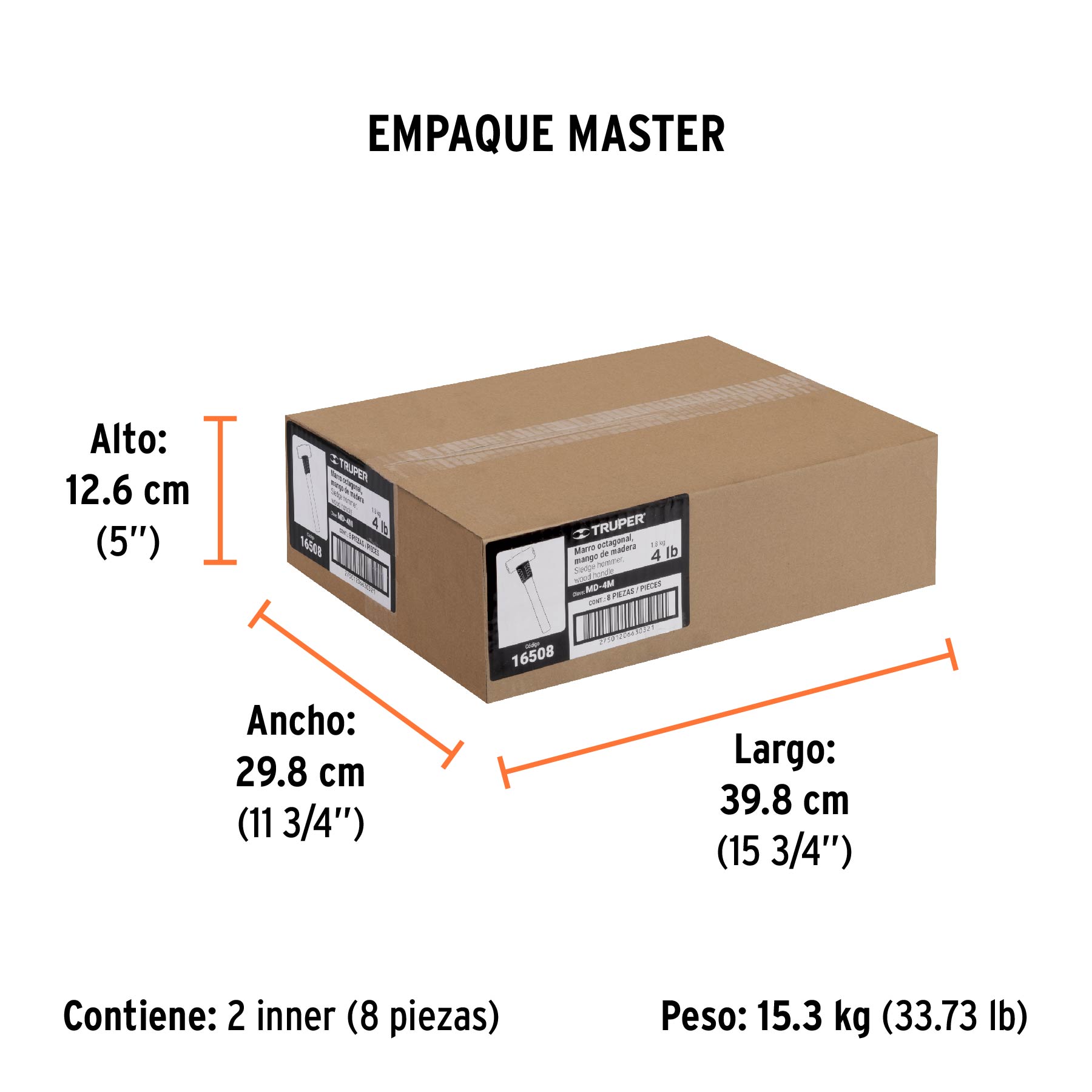 Marro octagonal 4 lb, mango de madera 12", TRUPER TRUPER