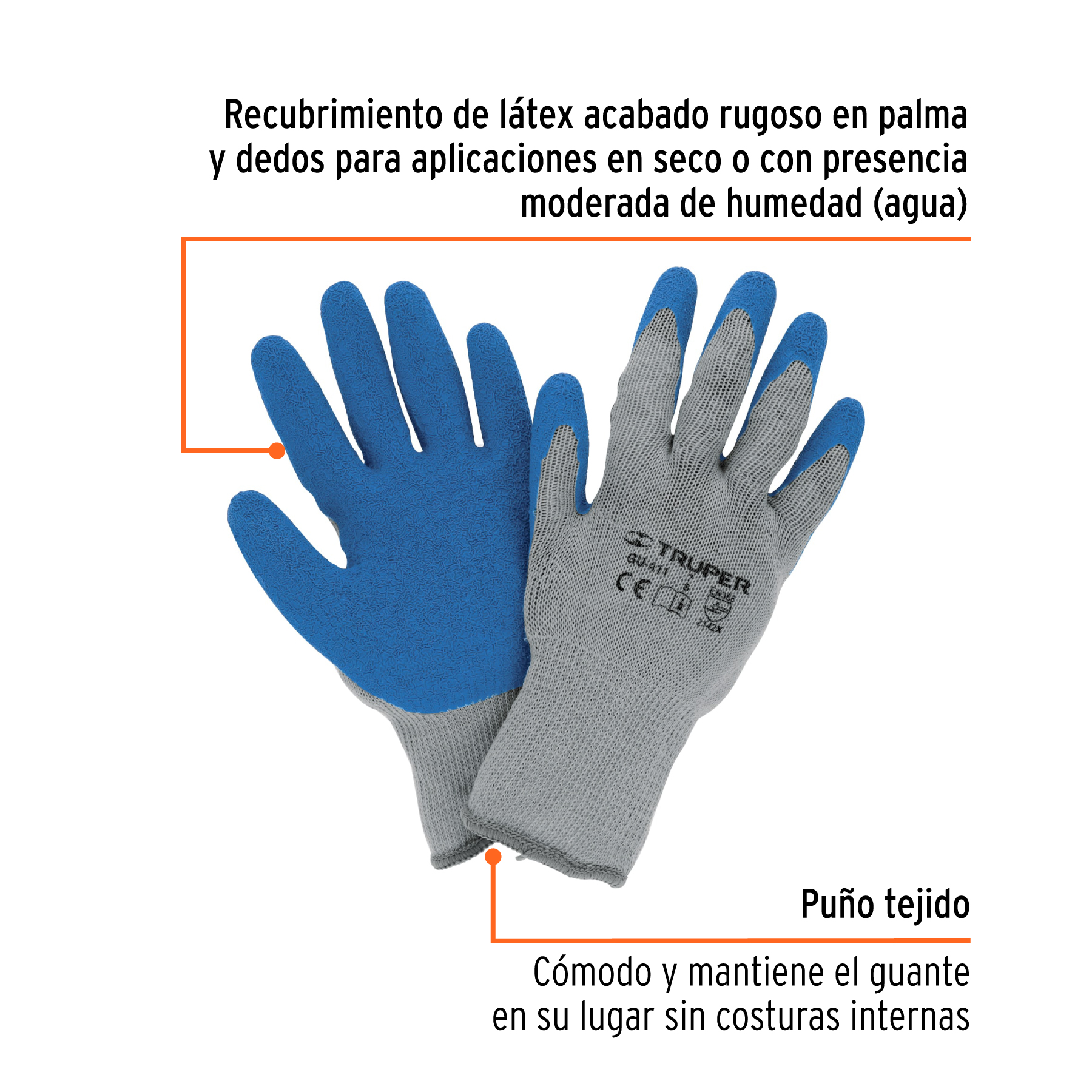 Guantes de poliéster recubiertos de látex, CH, TRUPER TRUPER