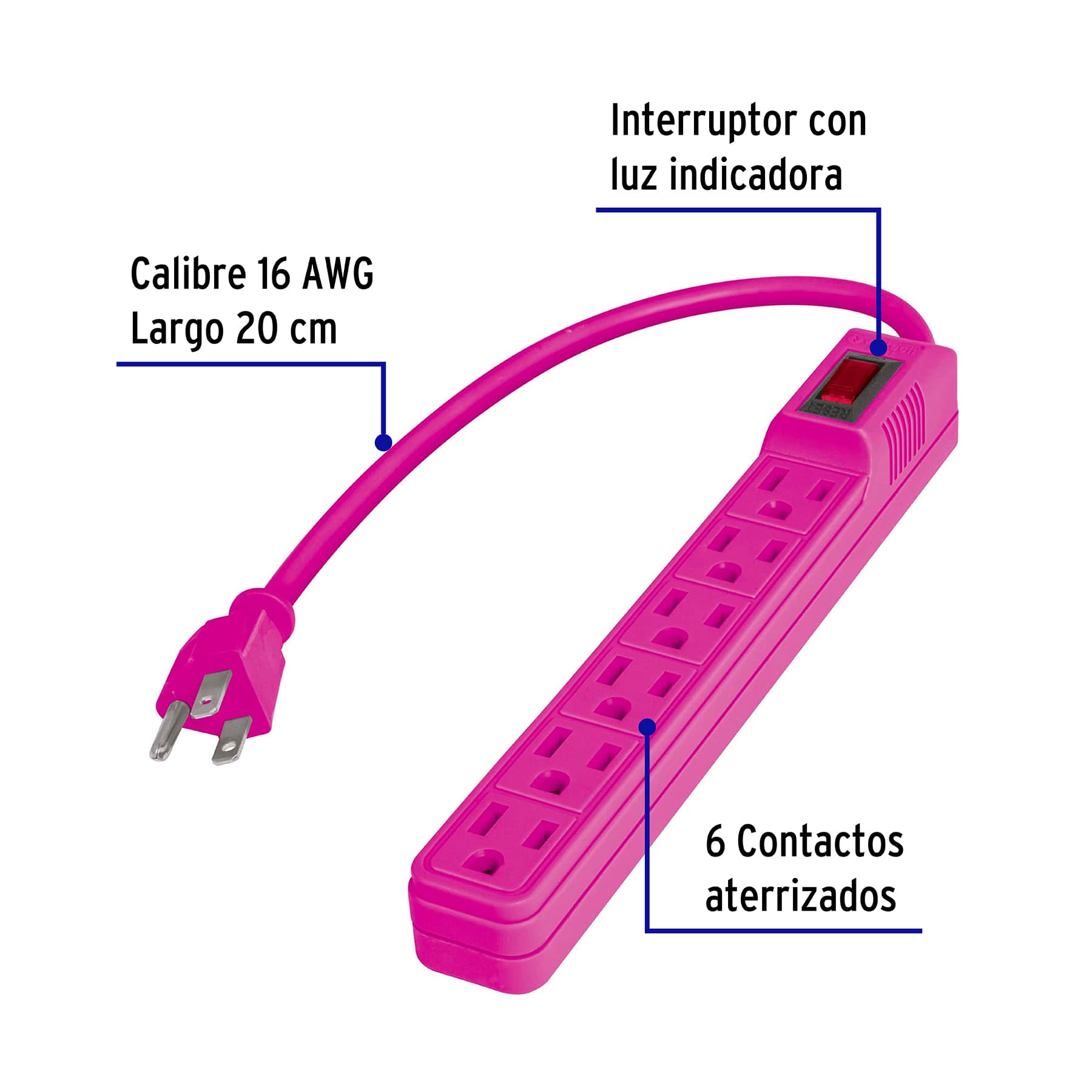 Multicontacto 16 AWG doméstico 6 entradas, colores a granel TRUPER