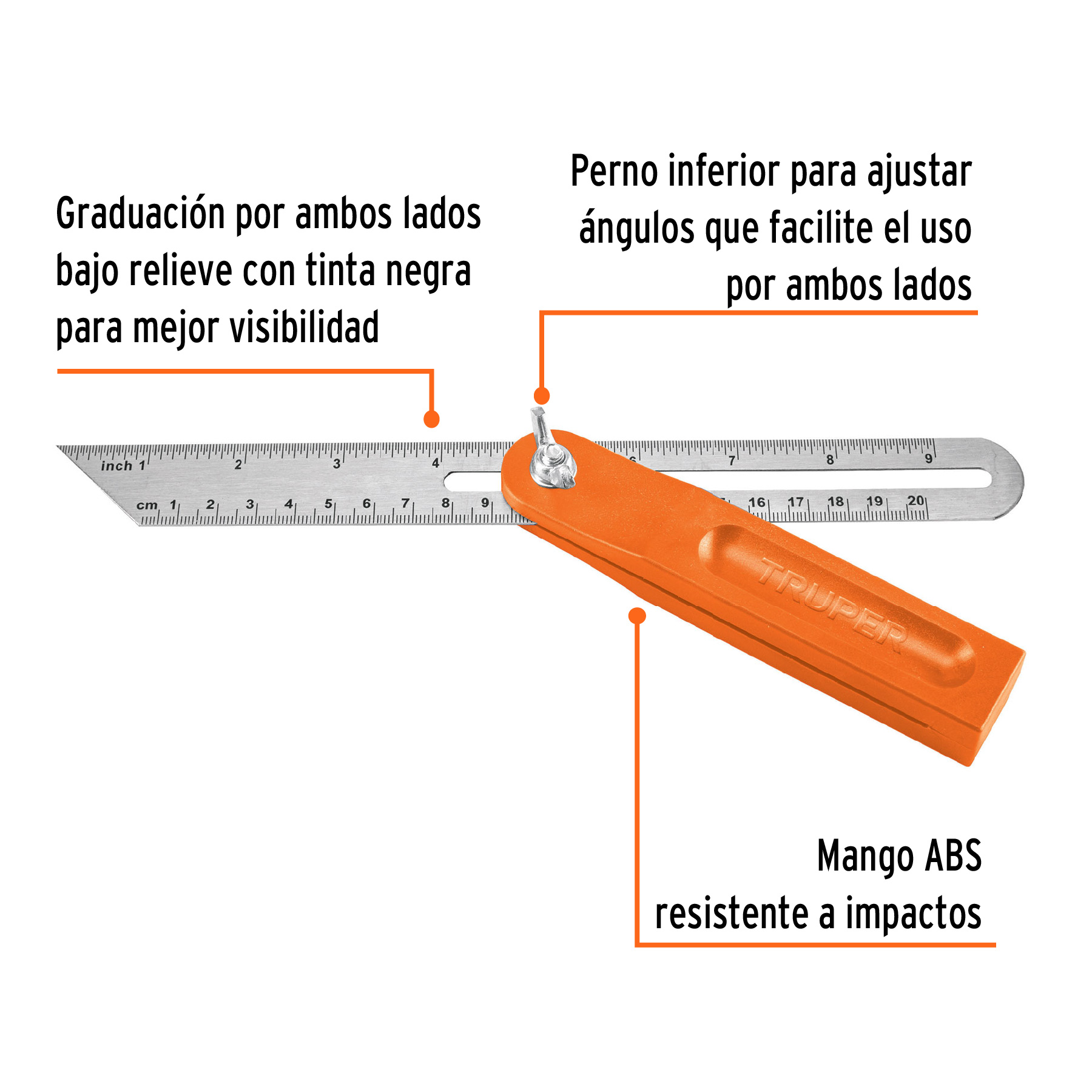 Escuadra falsa d/acero inoxidable 19cm / 6" con mango de ABS TRUPER