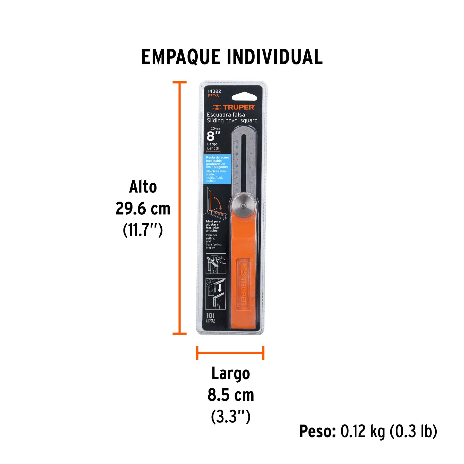 Escuadra falsa d/acero inoxidable 19cm / 6" con mango de ABS TRUPER