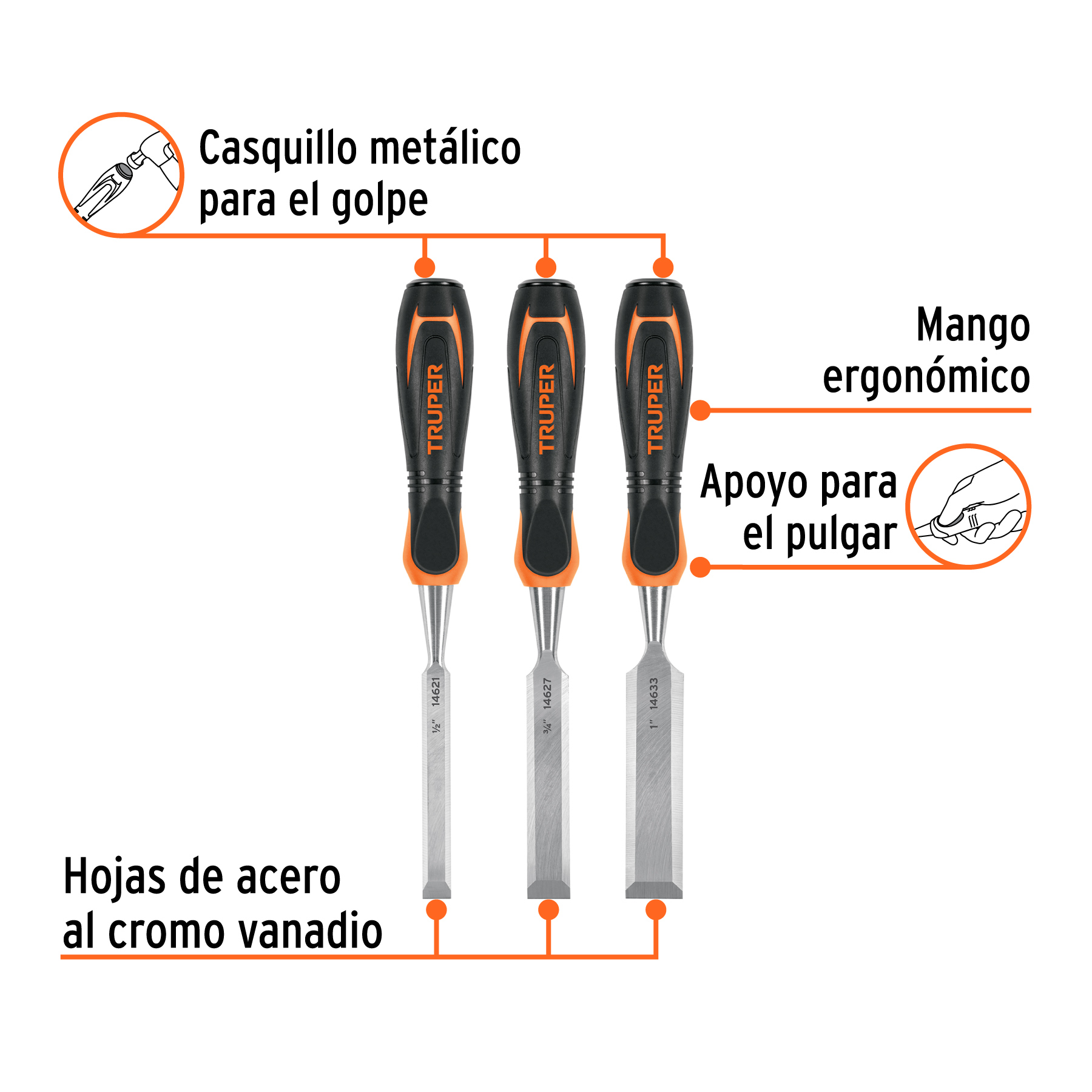 Juego de 3 formones mango Comfort Grip, TRUPER TRUPER