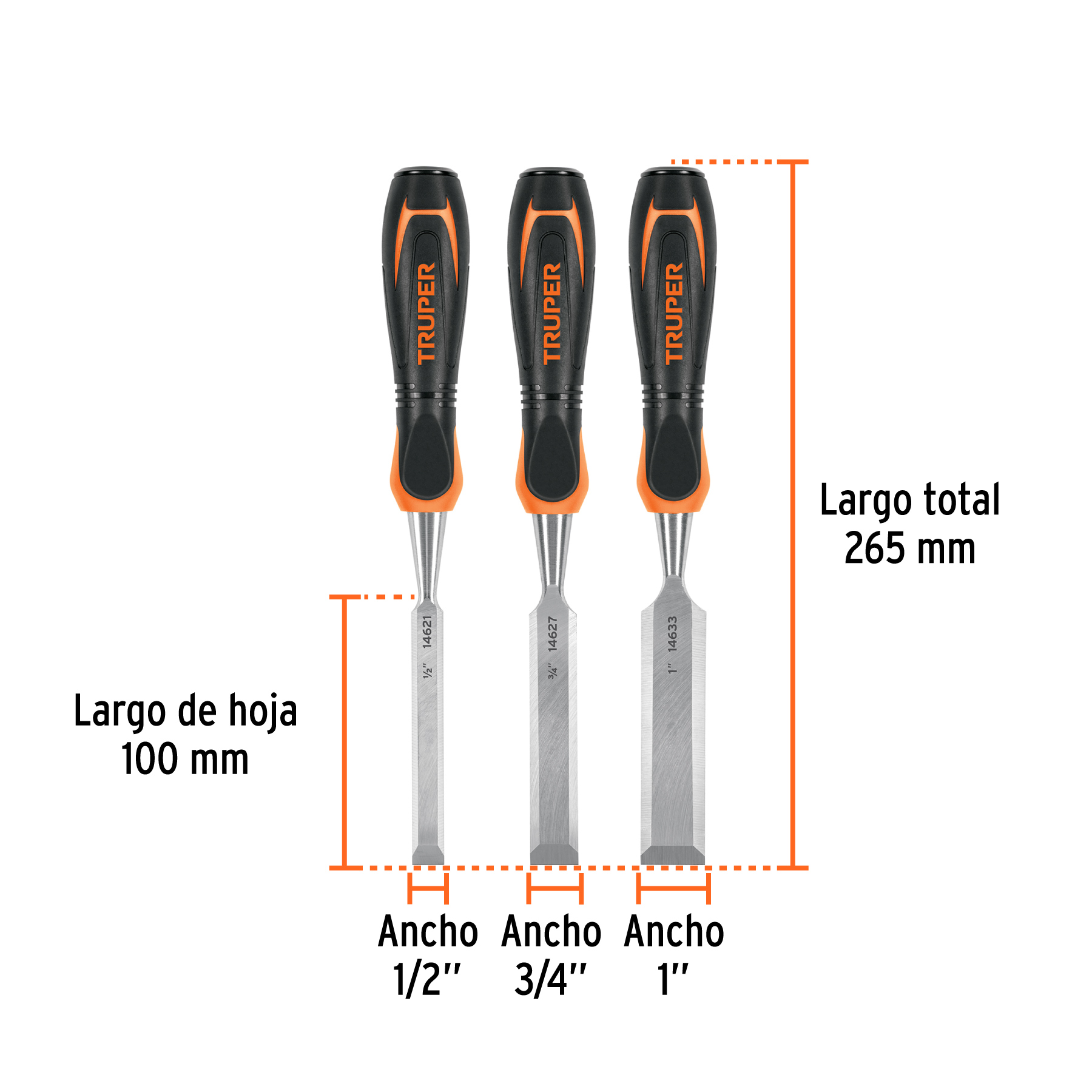 Juego de 3 formones mango Comfort Grip, TRUPER TRUPER