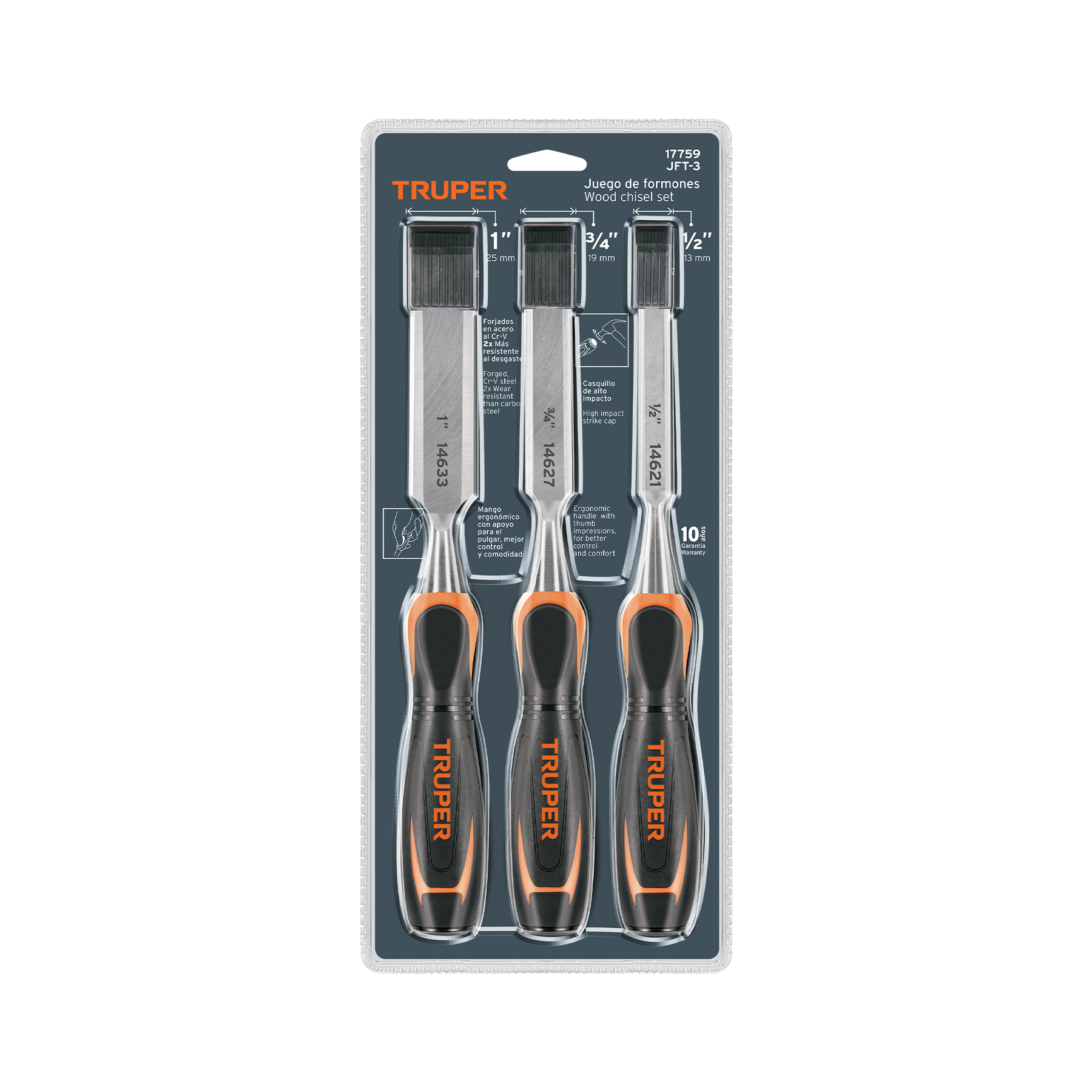 Juego de 3 formones mango Comfort Grip, TRUPER TRUPER