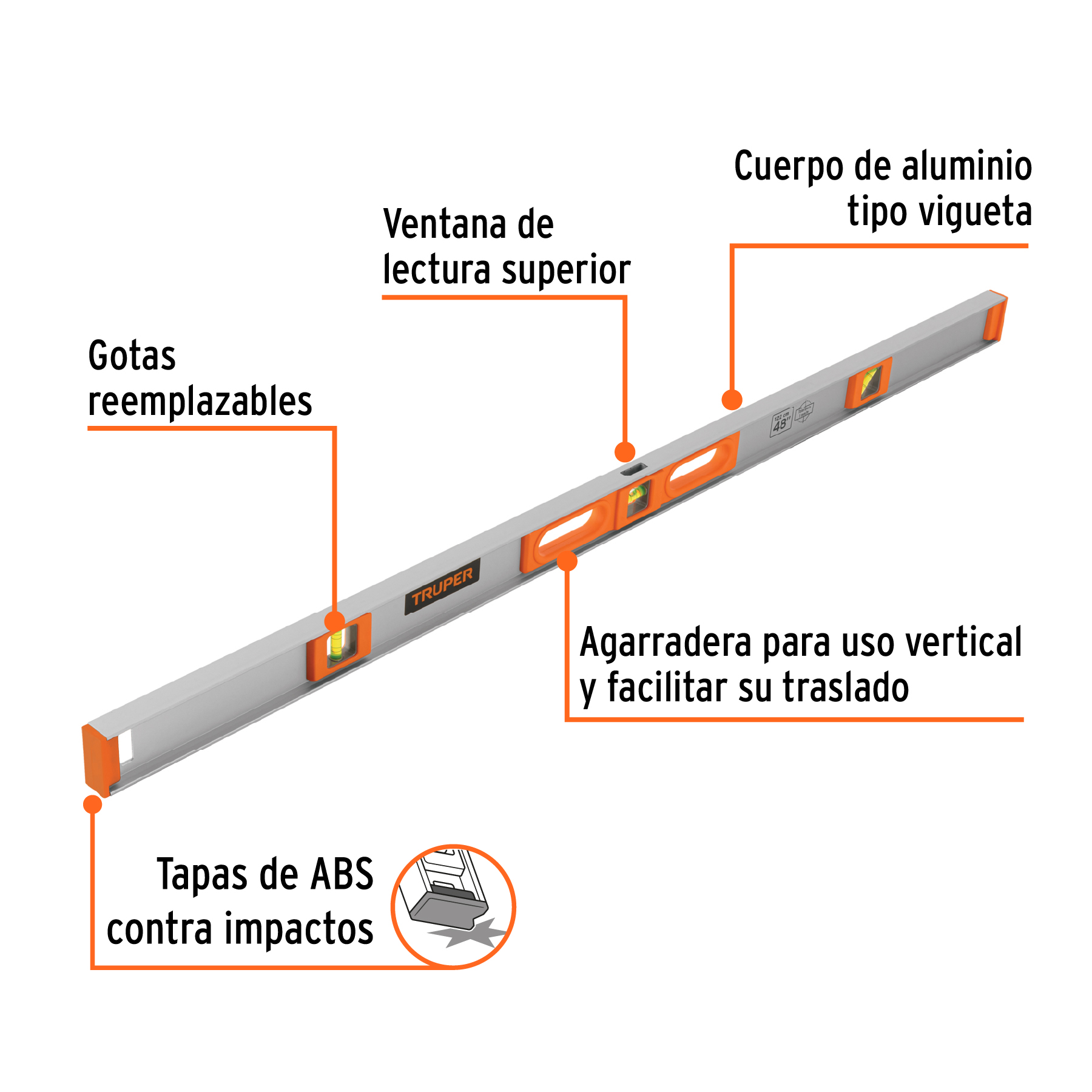 Nivel profesional de 48" con protección de ABS, TRUPER TRUPER