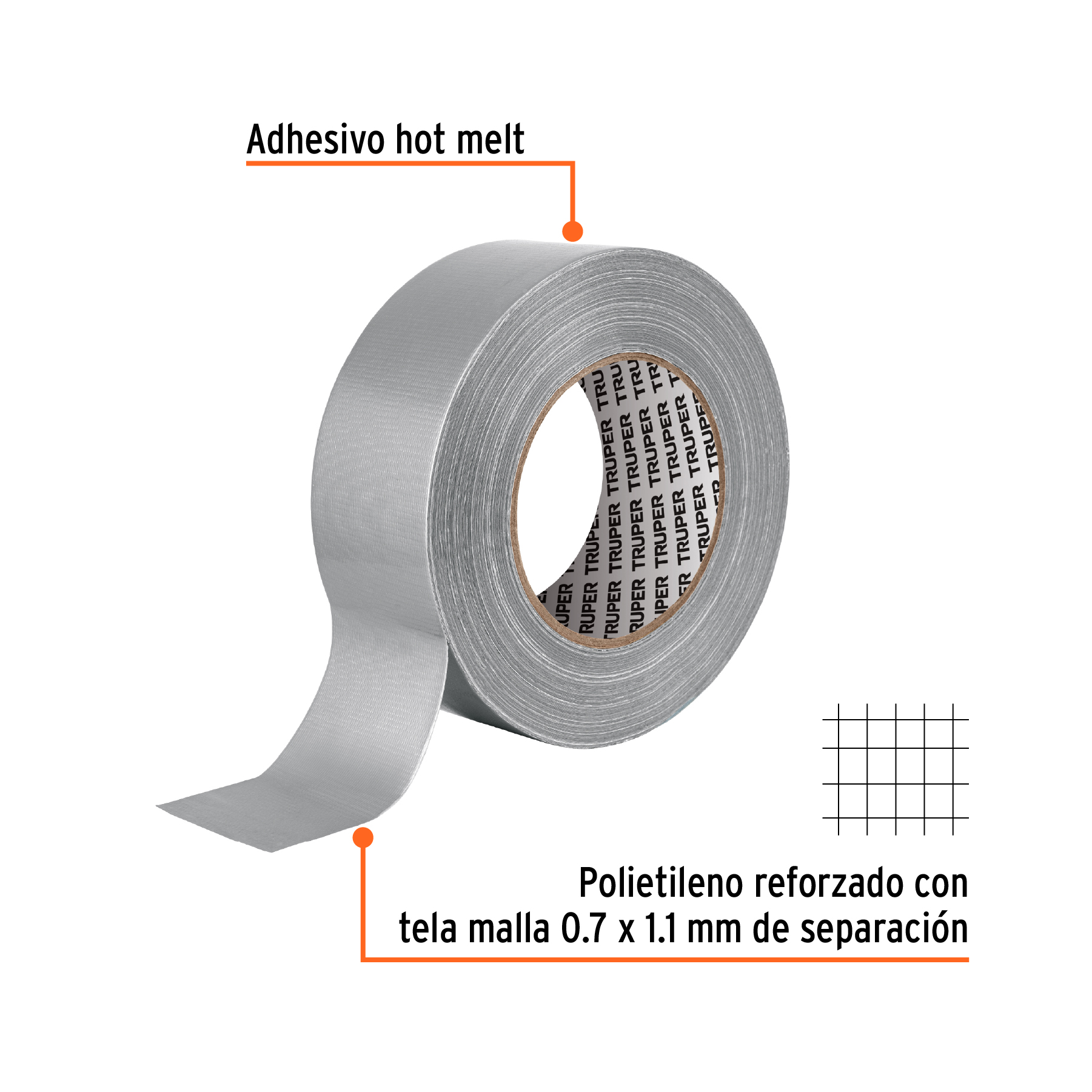 Cinta para ducto 50m x 48mm, espesor 0.19mm, TRUPER TRUPER