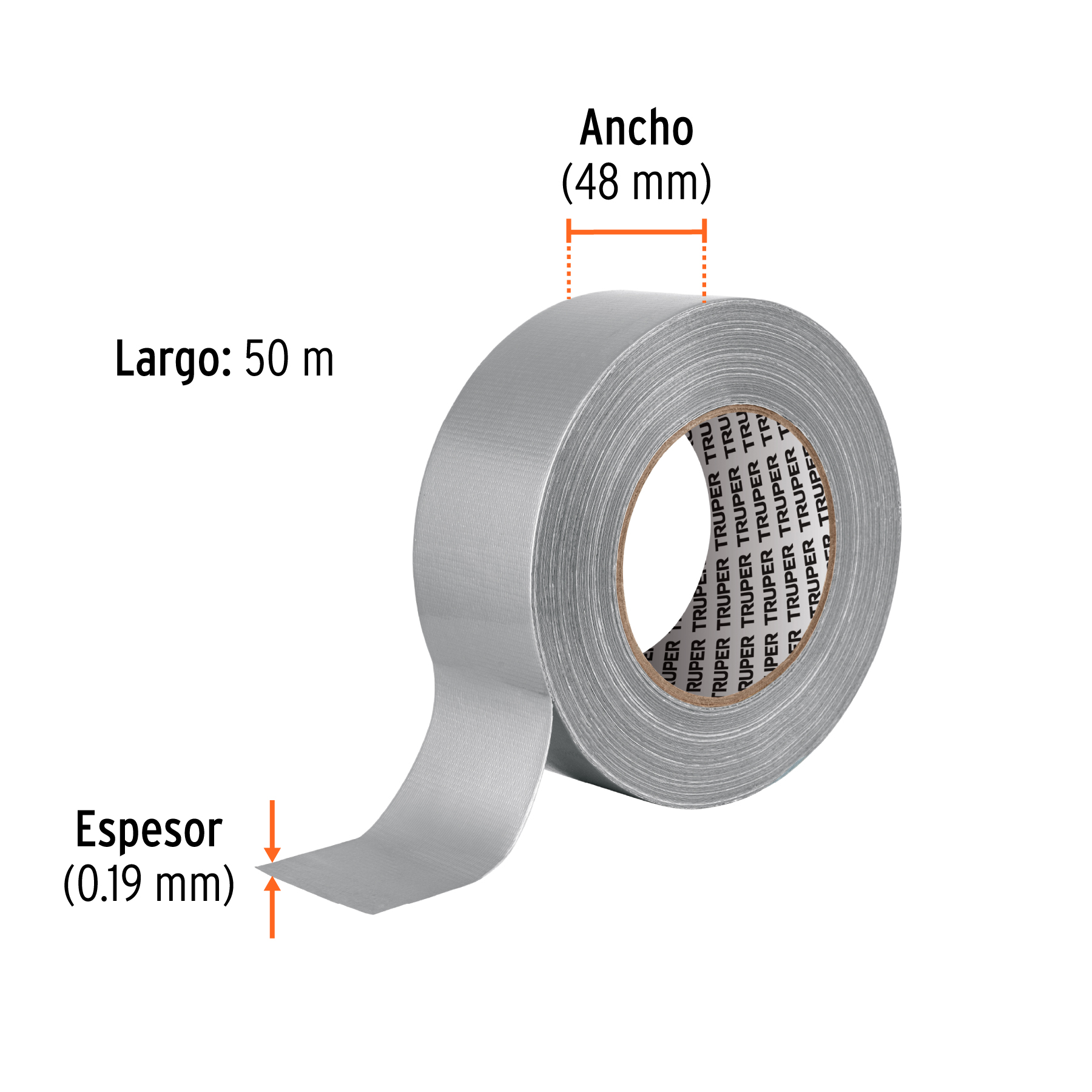 Cinta para ducto 50m x 48mm, espesor 0.19mm, TRUPER TRUPER