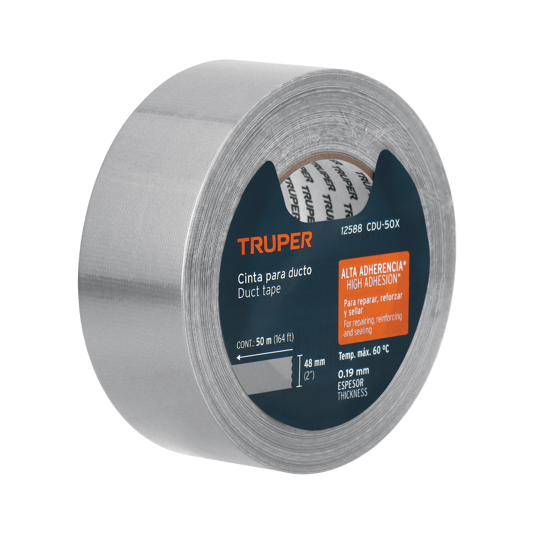 Cinta para ducto 50m x 48mm, espesor 0.19mm, TRUPER TRUPER