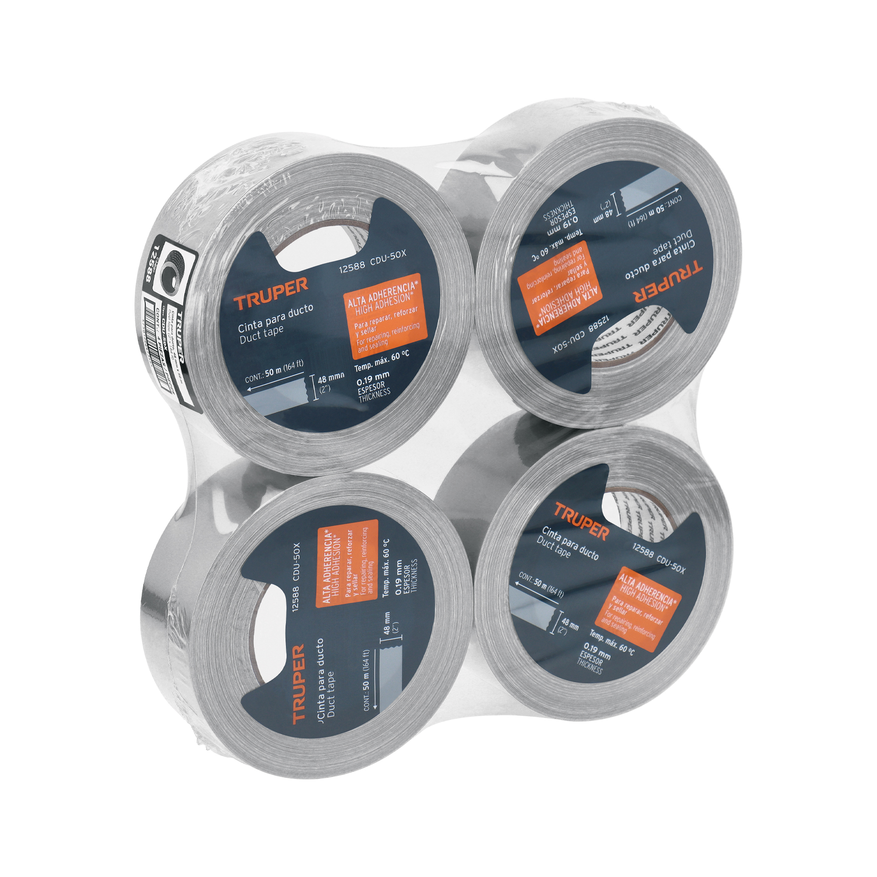 Cinta para ducto 50m x 48mm, espesor 0.19mm, TRUPER TRUPER