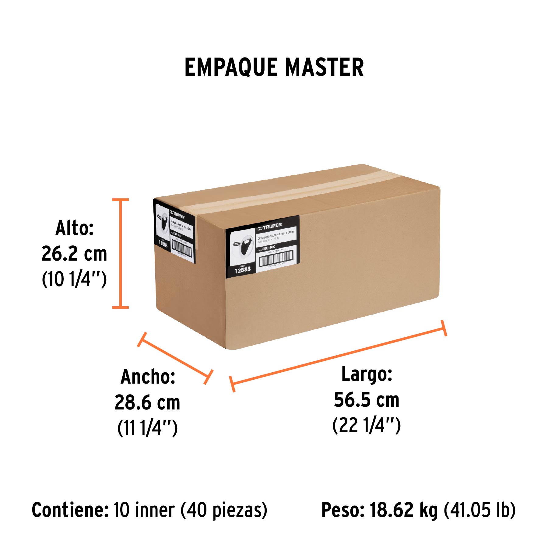 Cinta para ducto 50m x 48mm, espesor 0.19mm, TRUPER TRUPER