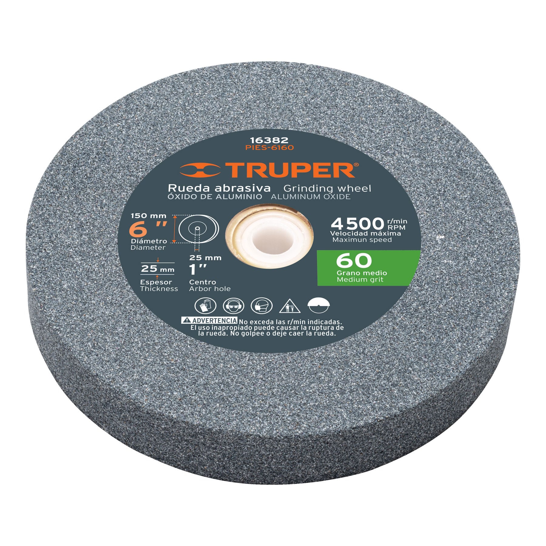 Rueda abrasiva p/esmeril 6"x25mm, óxido aluminio, grano 60 TRUPER