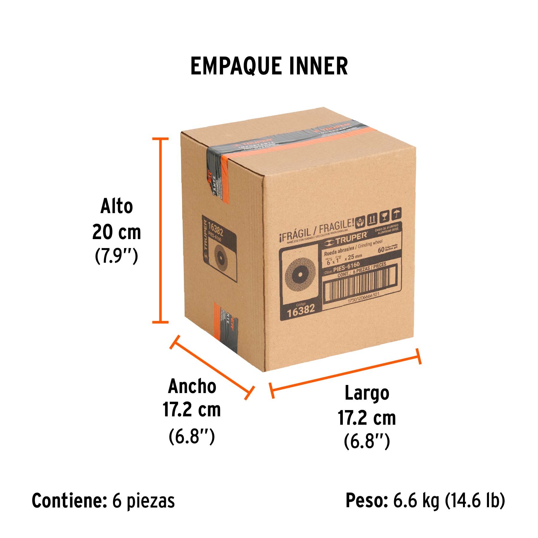 Rueda abrasiva p/esmeril 6"x25mm, óxido aluminio, grano 60 TRUPER