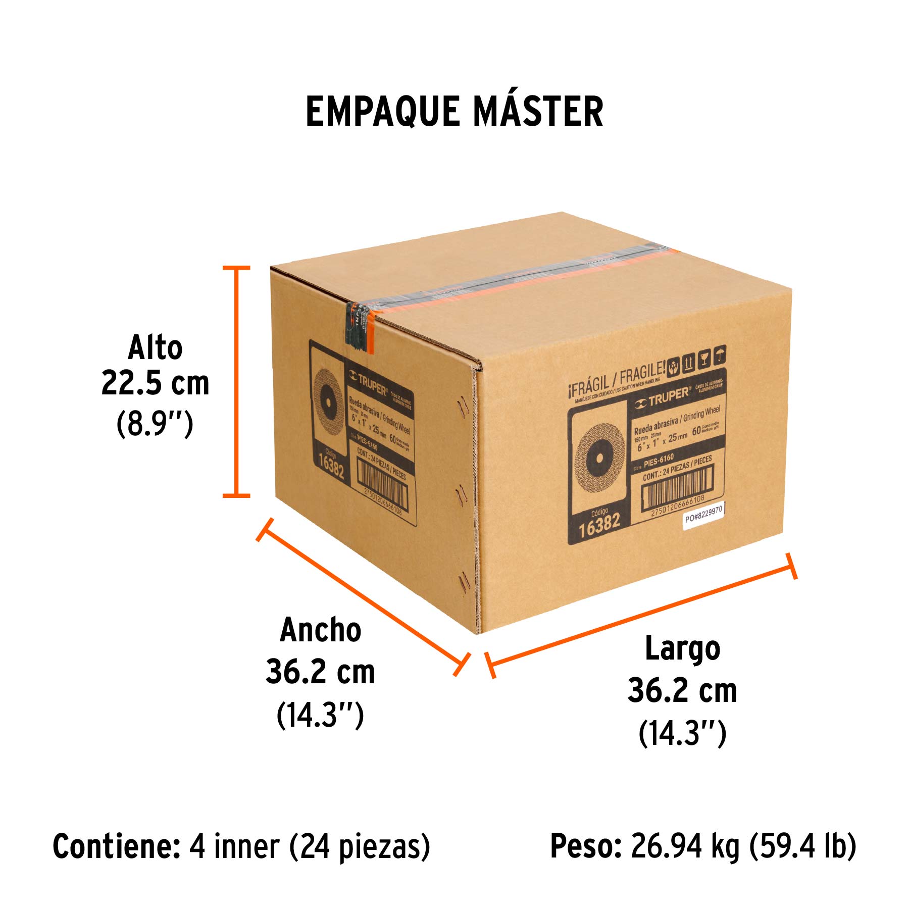 Rueda abrasiva p/esmeril 6"x25mm, óxido aluminio, grano 60 TRUPER
