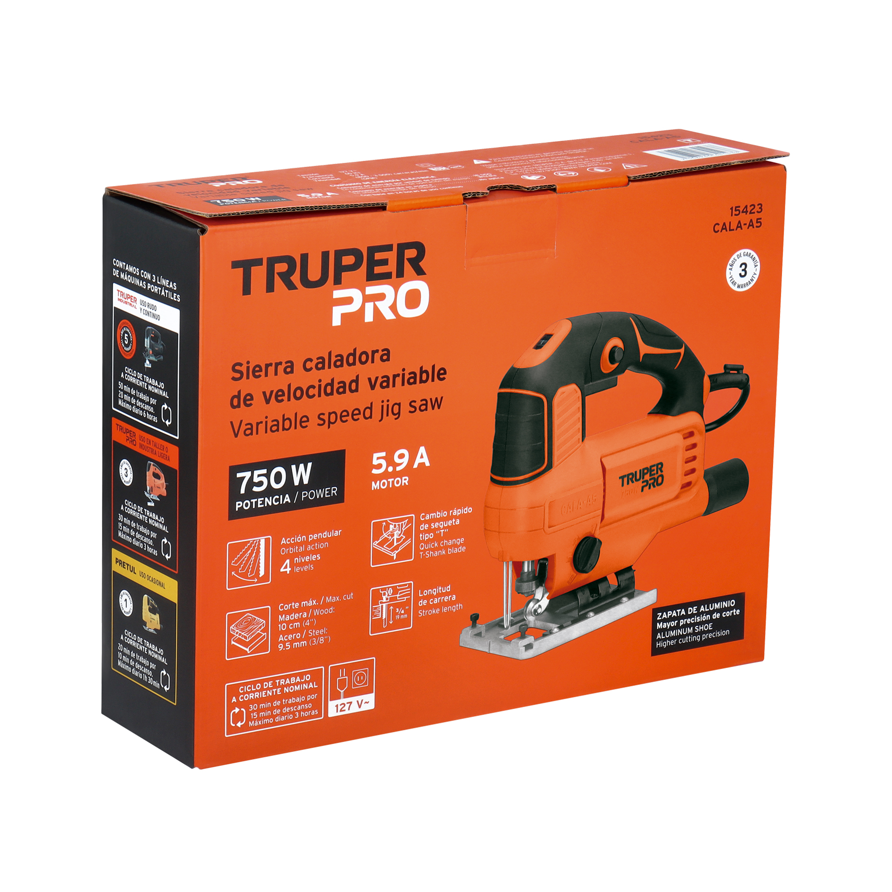 Sierra caladora de velocidad variable de 750 W, TRUPER PRO TRUPER