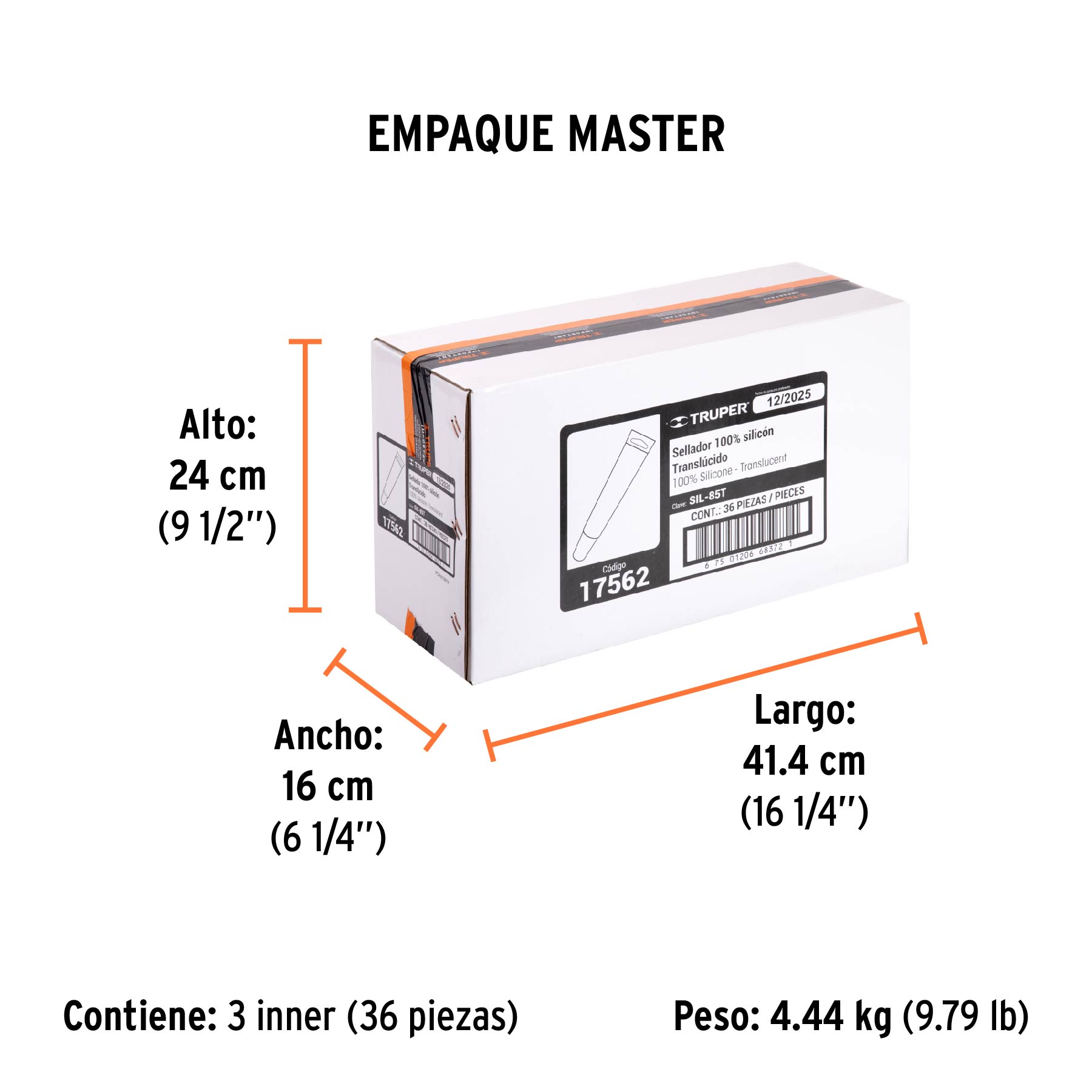 Sellador transparente 100% silicón de 85 g, TRUPER TRUPER