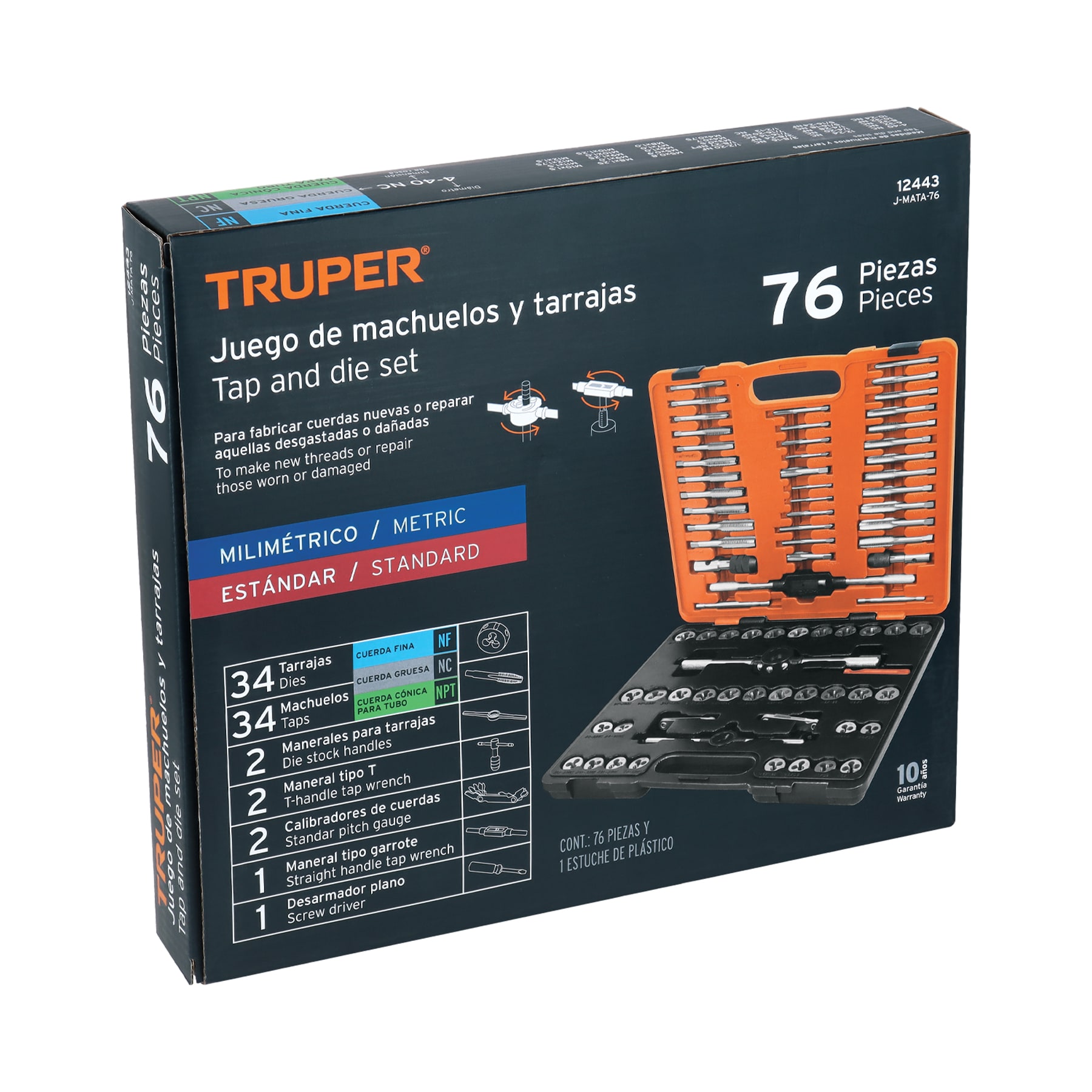 Juego de 76 piezas de machuelos y tarrajas, TRUPER TRUPER