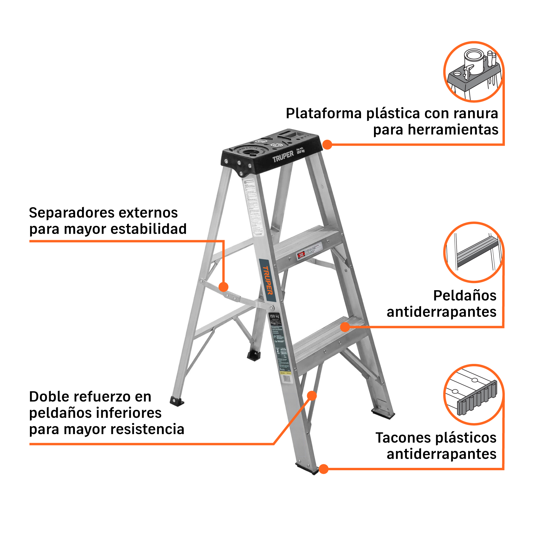 Escalera de tijera, tipo III, 2 peldaños, TRUPER TRUPER