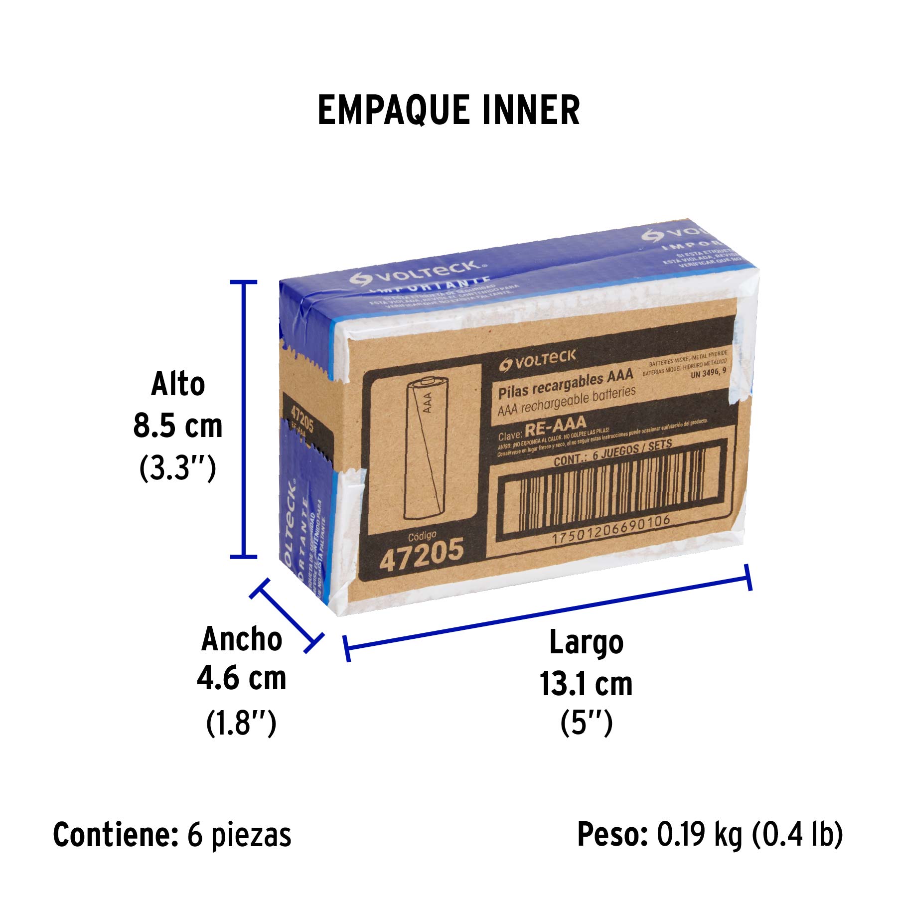 Blíster con 2 pilas recargables AAA larga duración, 1000 mAh TRUPER