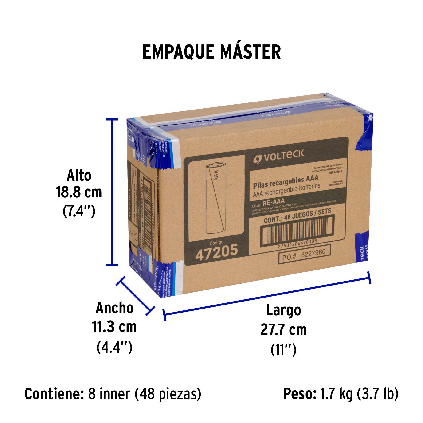 Blíster con 2 pilas recargables AAA larga duración, 1000 mAh TRUPER