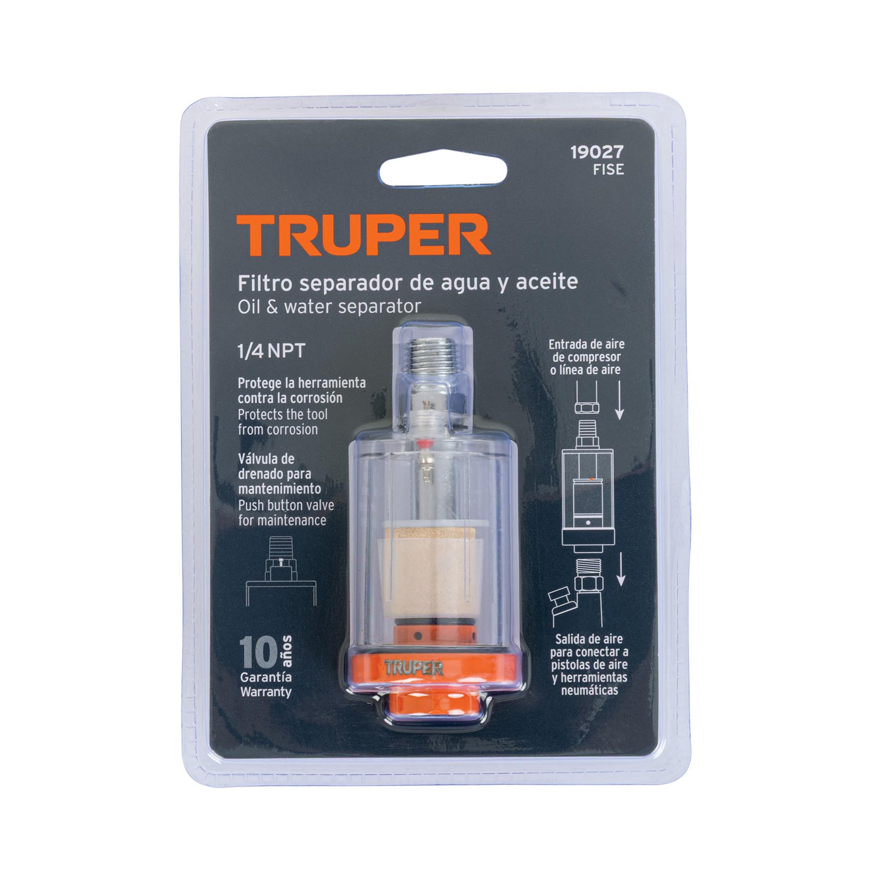 Filtro separador de agua y aceite, cuerda 1/4" NPT, TRUPER TRUPER