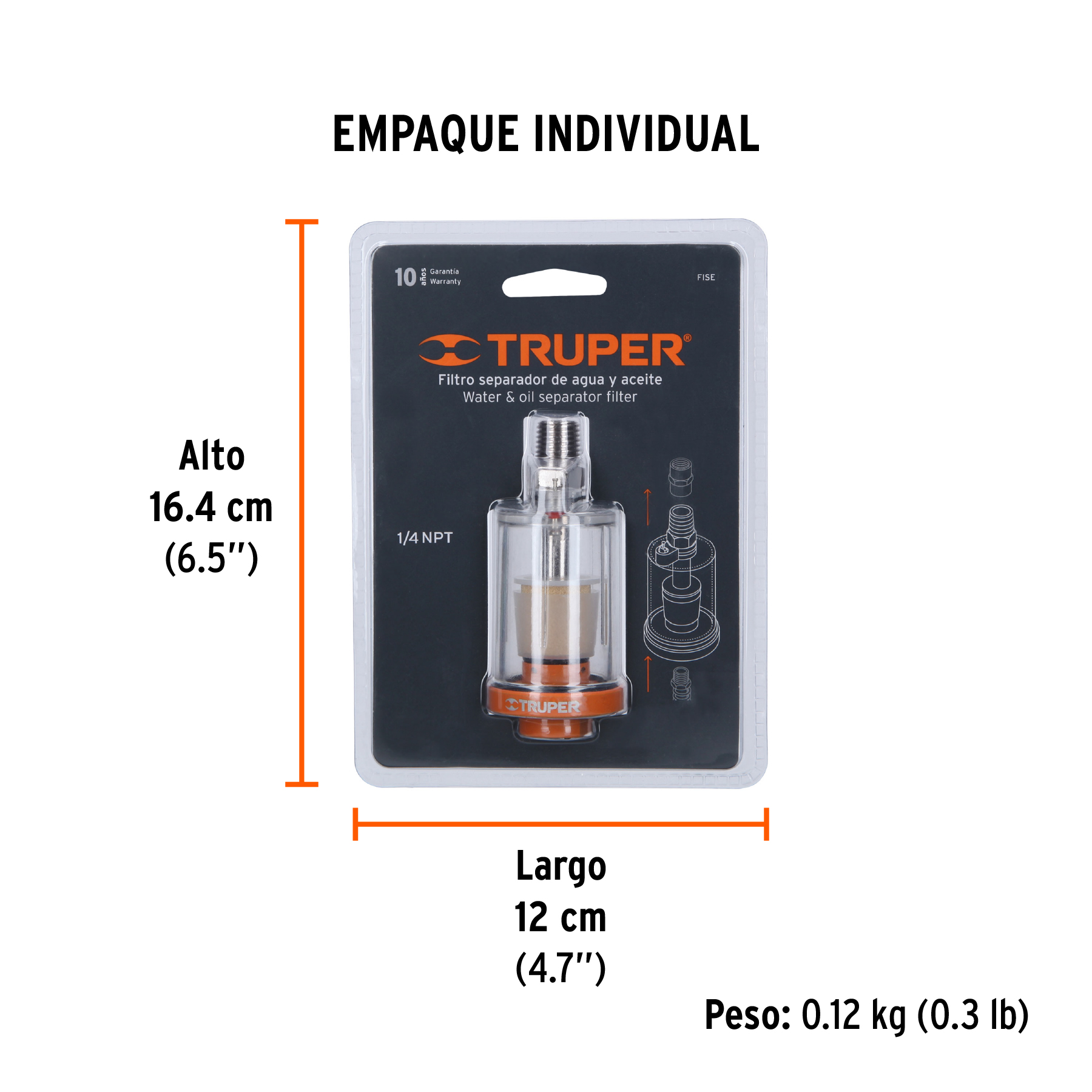 Filtro separador de agua y aceite, cuerda 1/4" NPT, TRUPER TRUPER