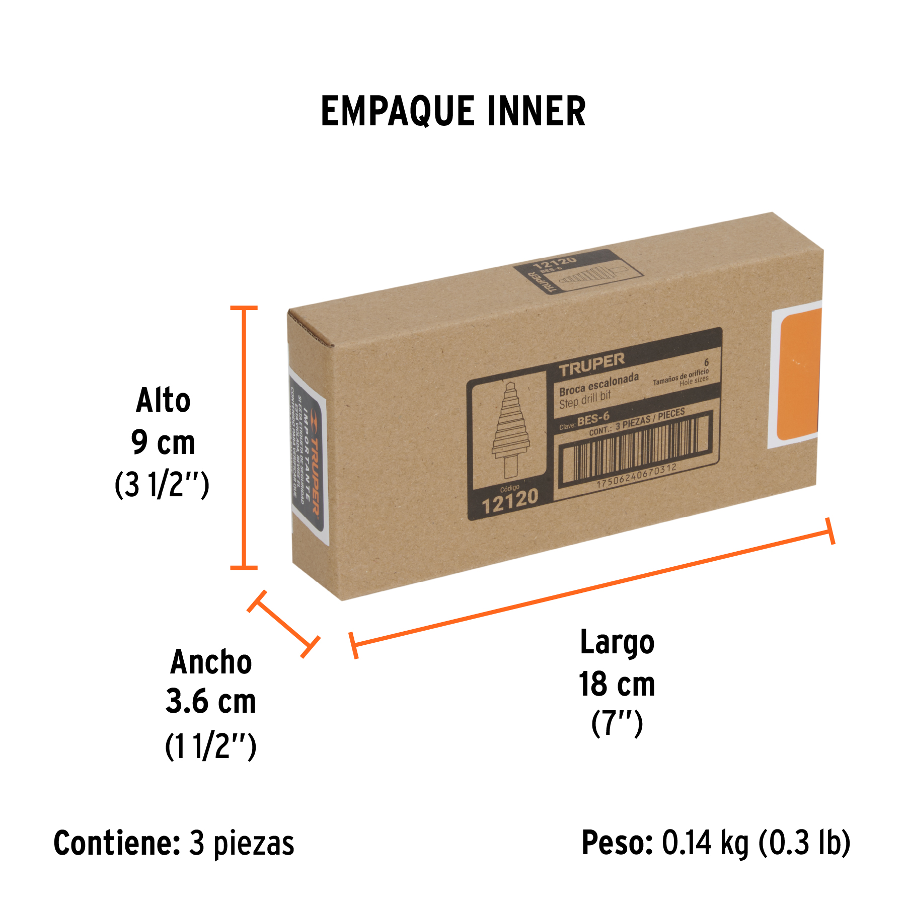Broca escalonada óxido negro 6 escalones 3/16" a 1/2",Truper TRUPER