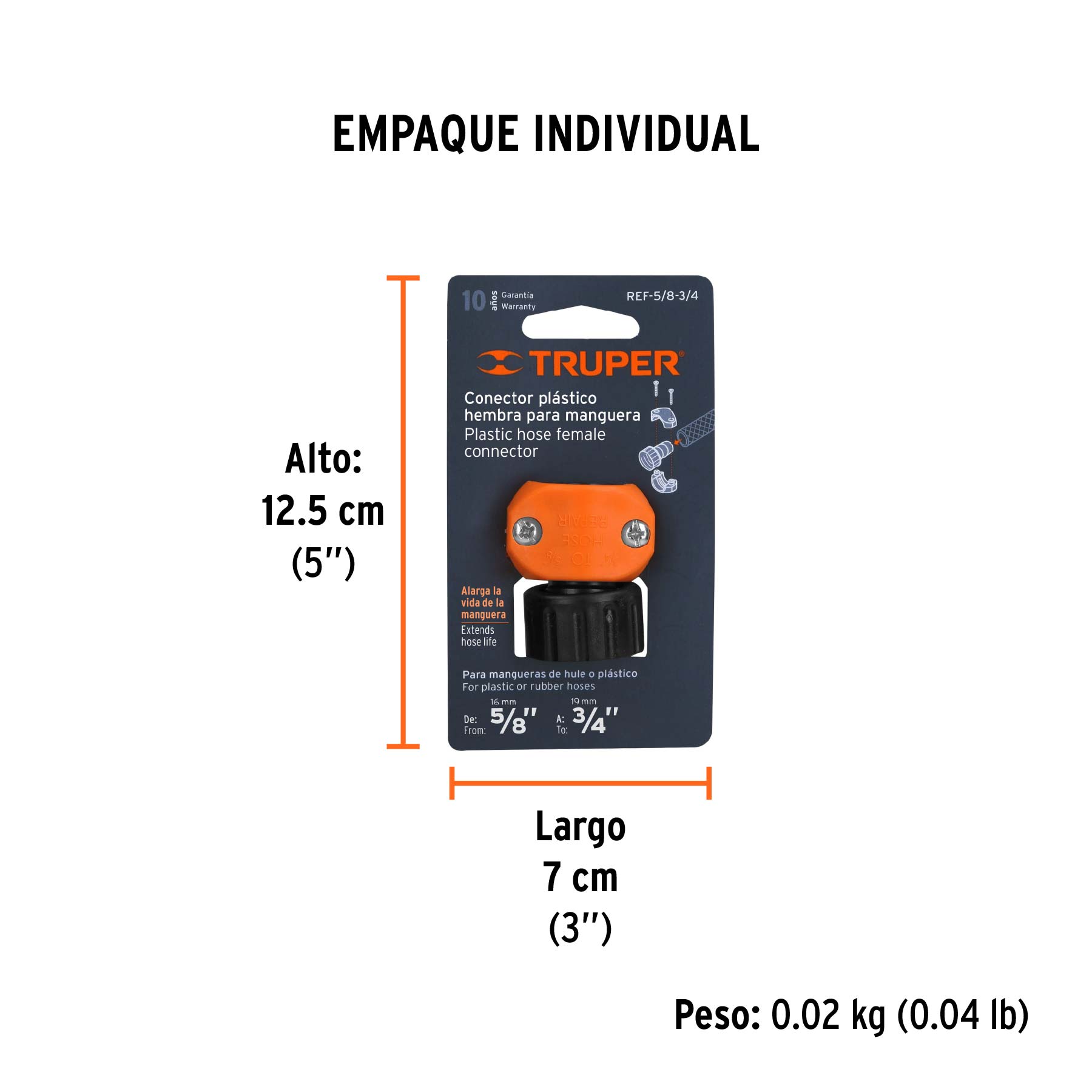 Conector 5/8"-3/4" hembra de ABS para manguera, TRUPER TRUPER