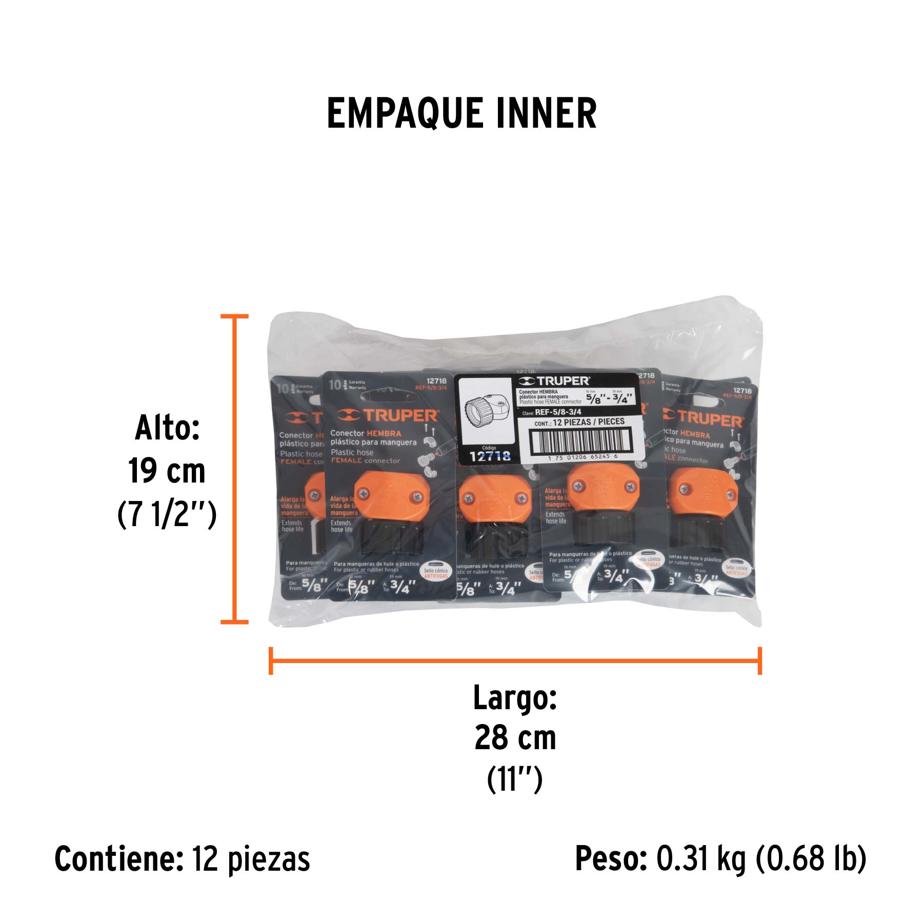 Conector 5/8"-3/4" hembra de ABS para manguera, TRUPER TRUPER