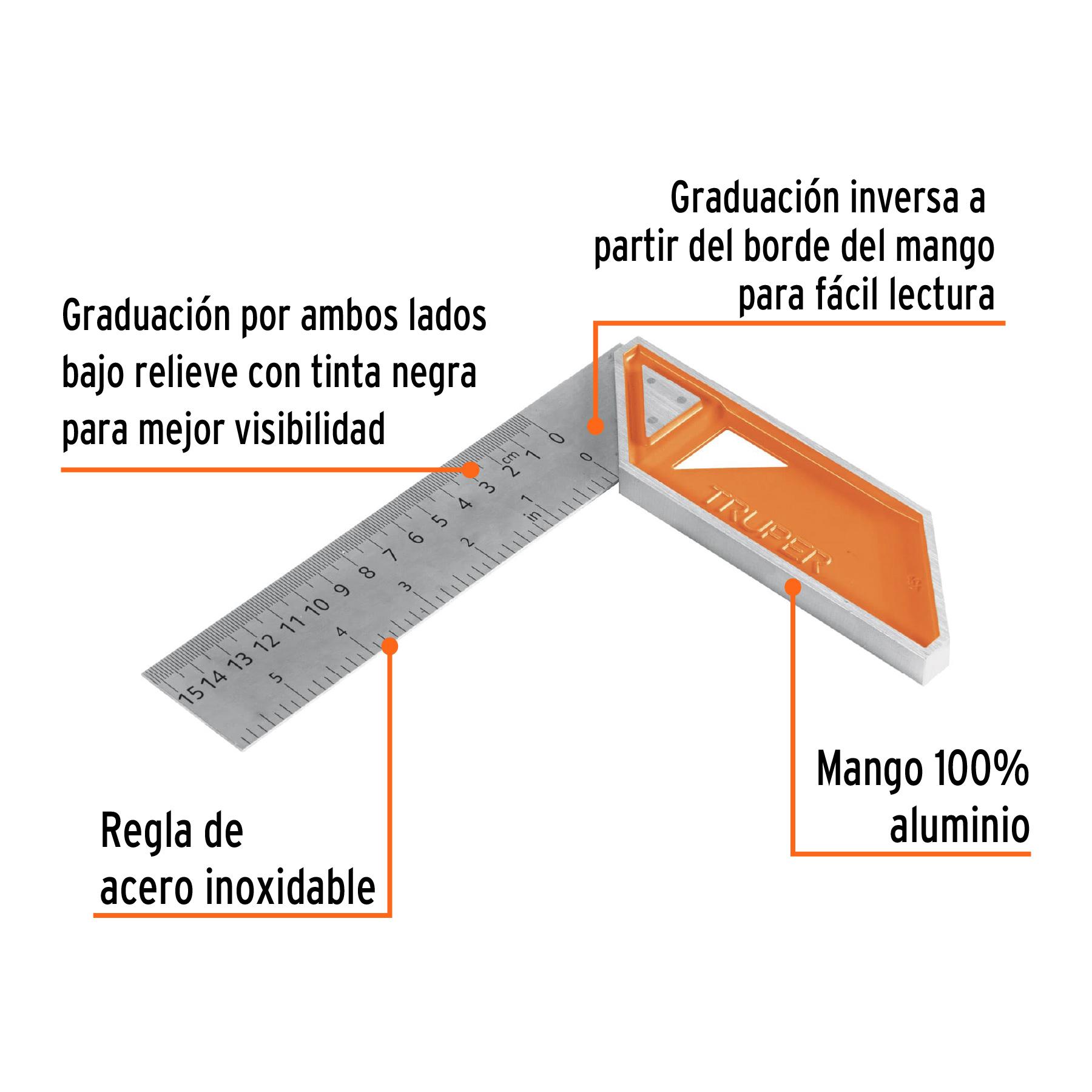 Escuadra 6" para carpintero con mango 100% de aluminio TRUPER