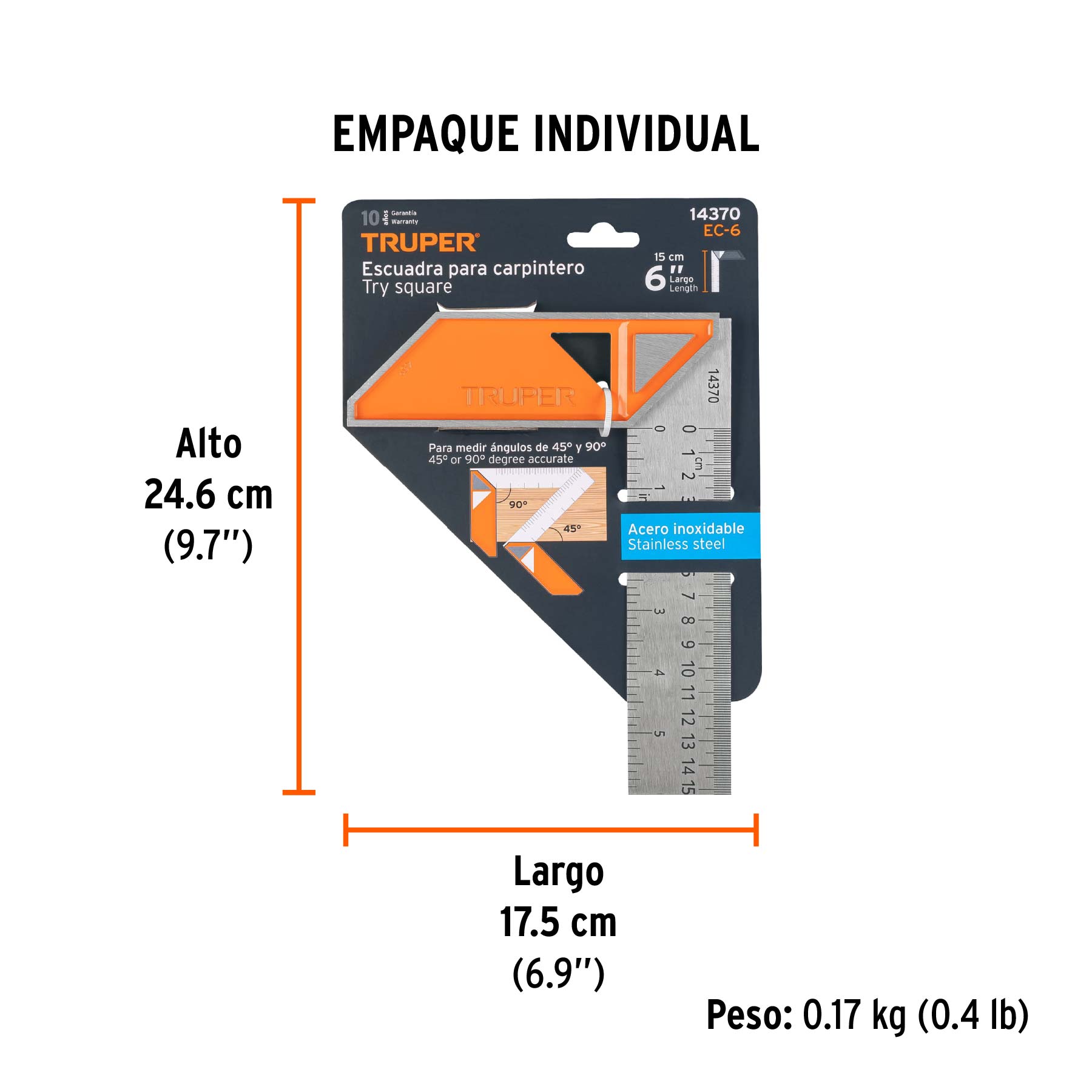 Escuadra 6" para carpintero con mango 100% de aluminio TRUPER