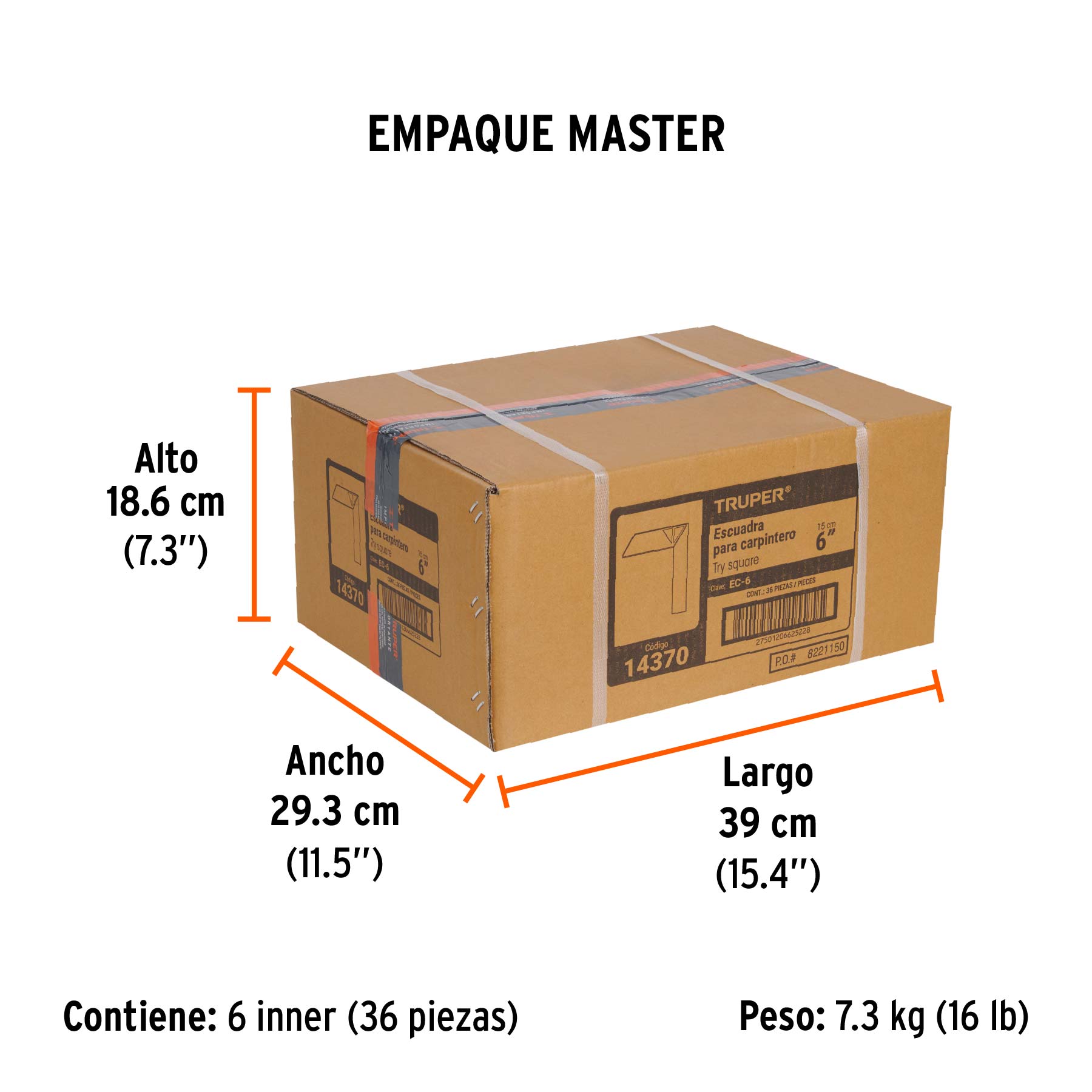 Escuadra 6" para carpintero con mango 100% de aluminio TRUPER