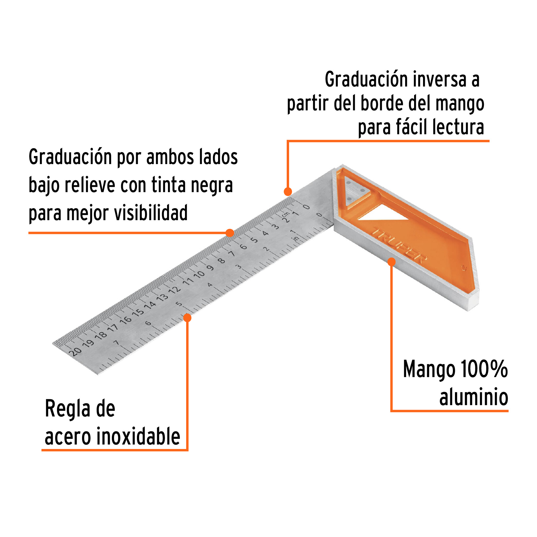 Escuadra 8" para carpintero con mango 100% de aluminio TRUPER