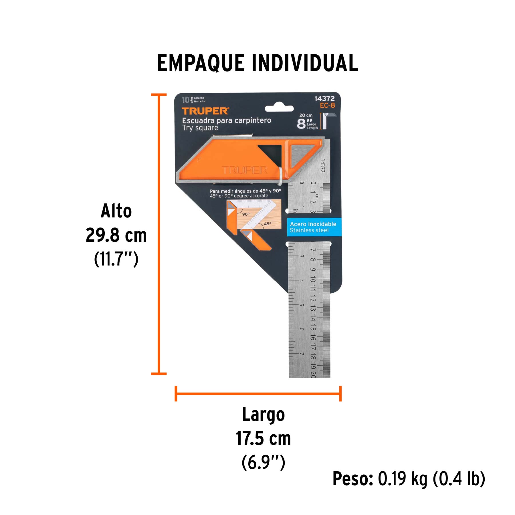 Escuadra 8" para carpintero con mango 100% de aluminio TRUPER