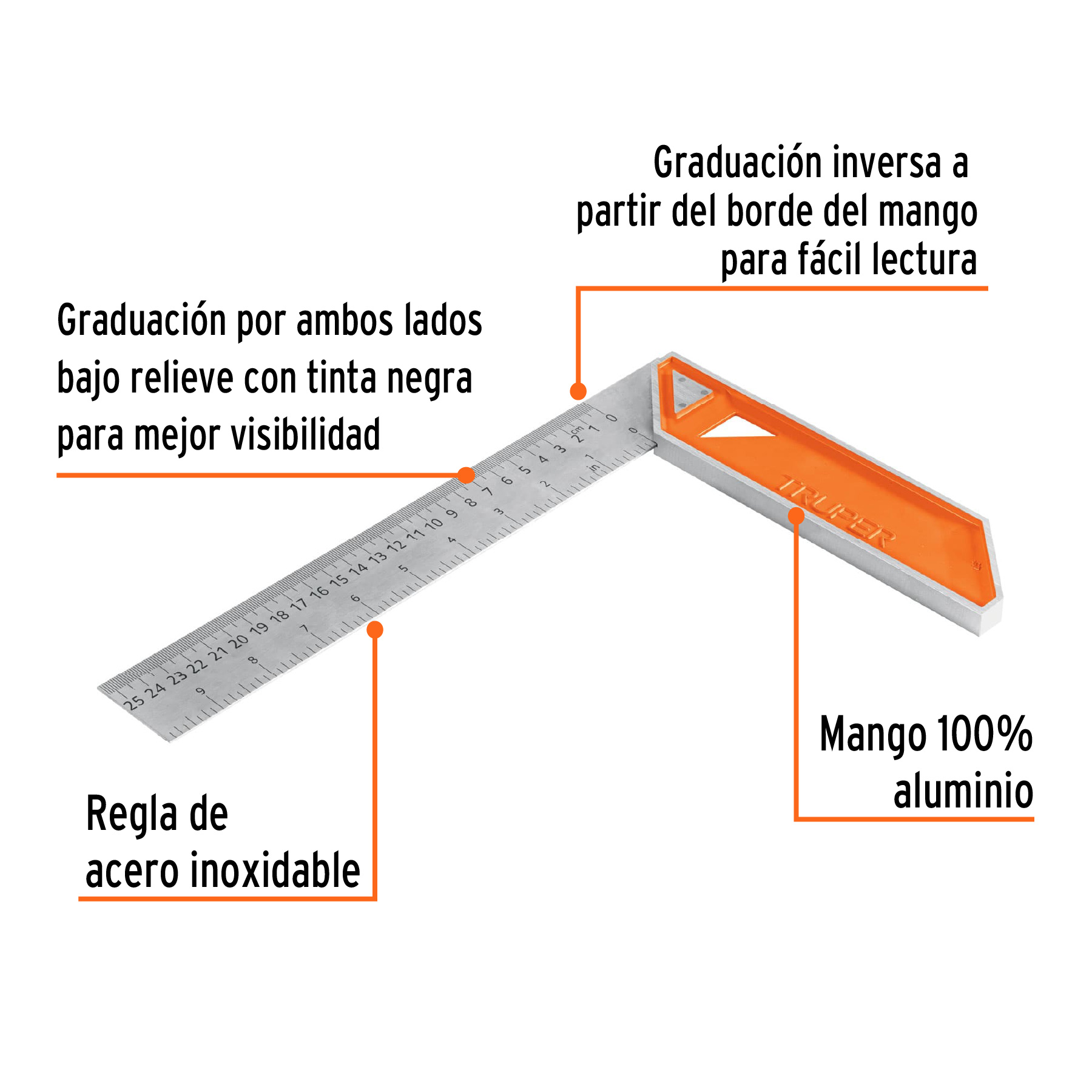 Escuadra 10" para carpintero con mango 100% de aluminio TRUPER