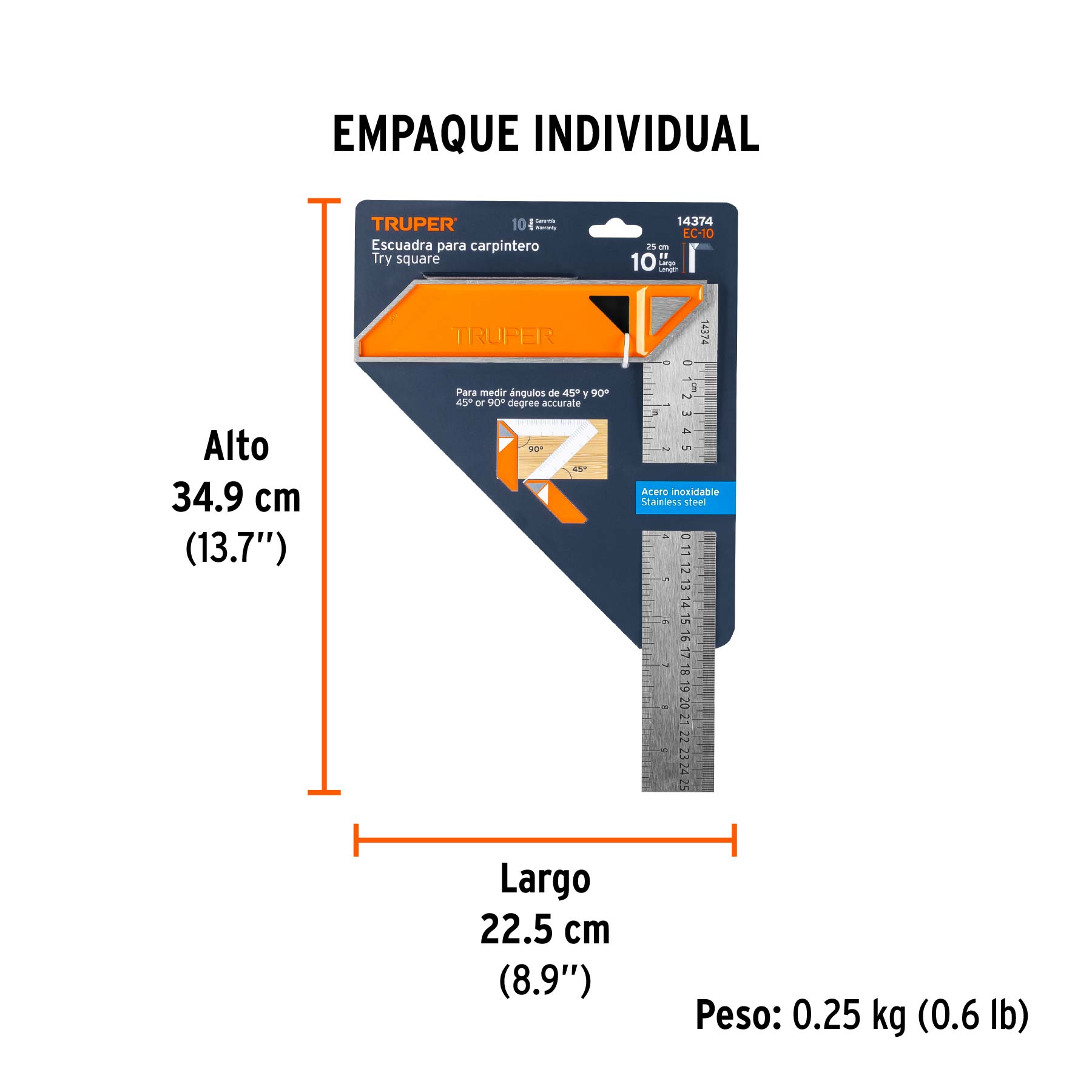Escuadra 10" para carpintero con mango 100% de aluminio TRUPER