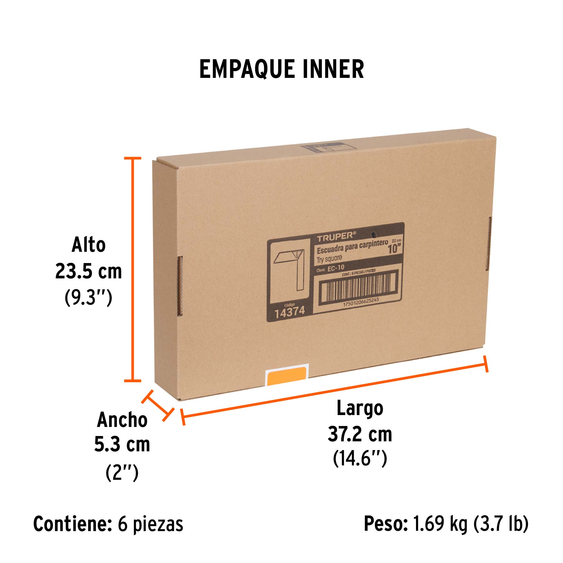Escuadra 10" para carpintero con mango 100% de aluminio TRUPER