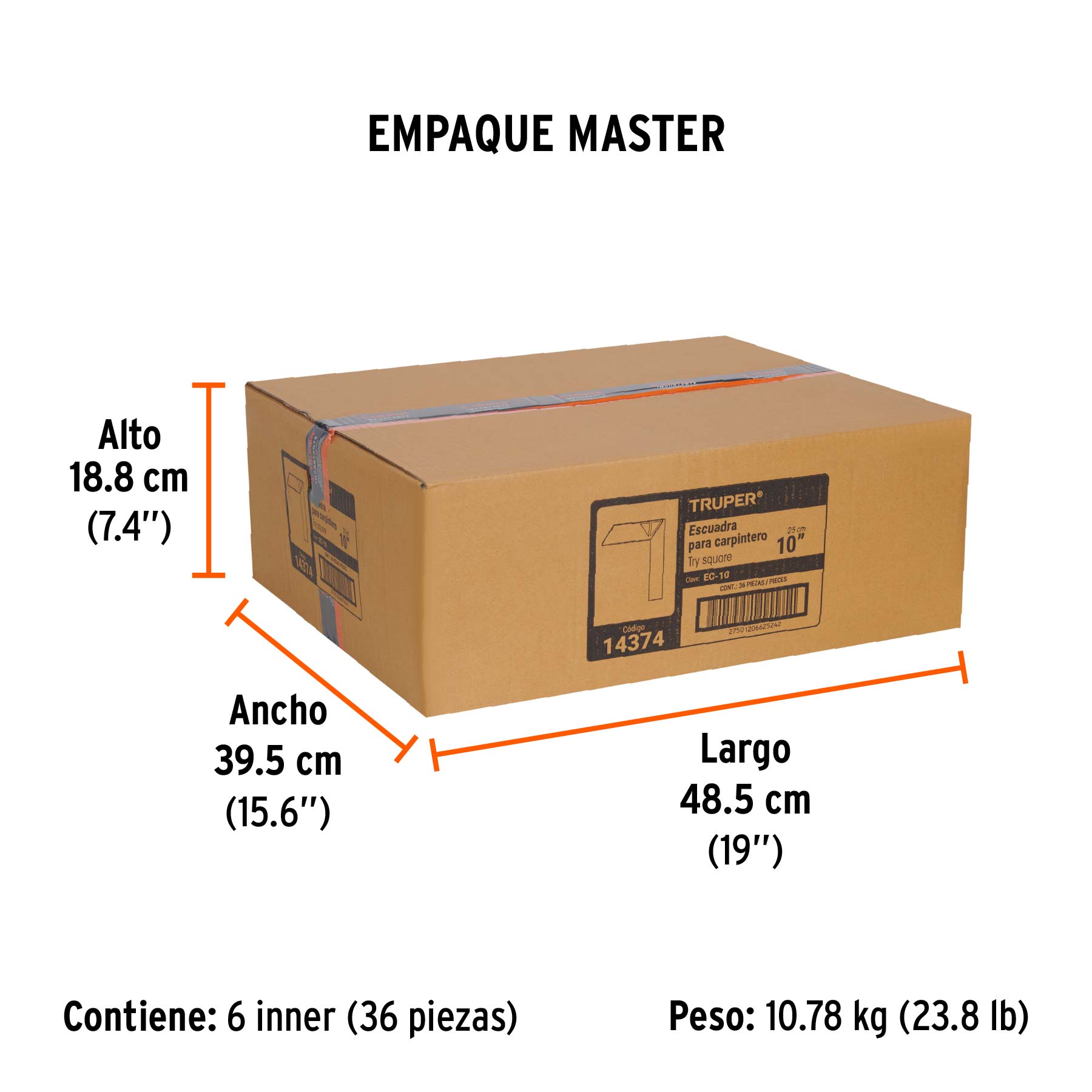Escuadra 10" para carpintero con mango 100% de aluminio TRUPER