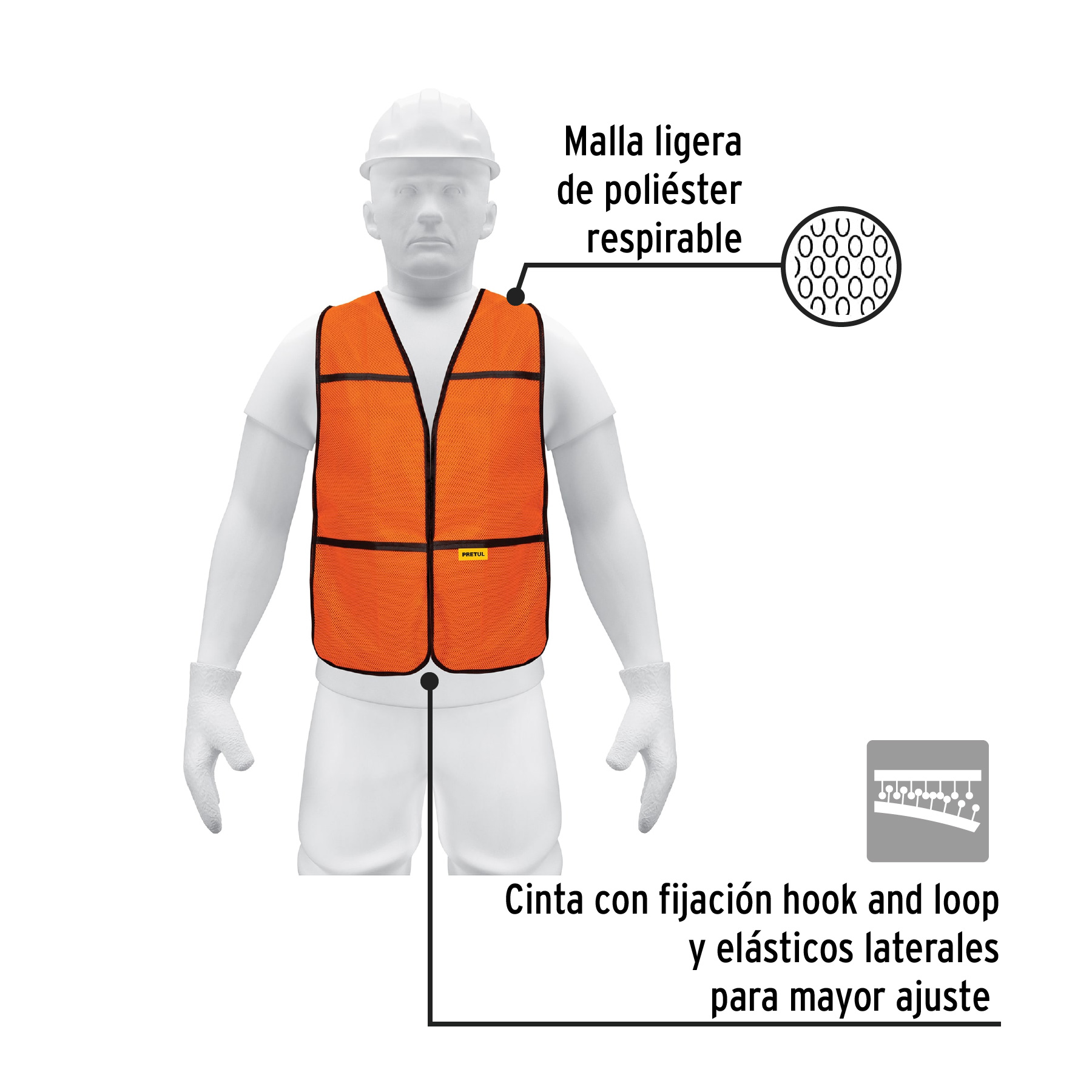Chaleco de seguridad, uso de día, naranja, PRETUL TRUPER